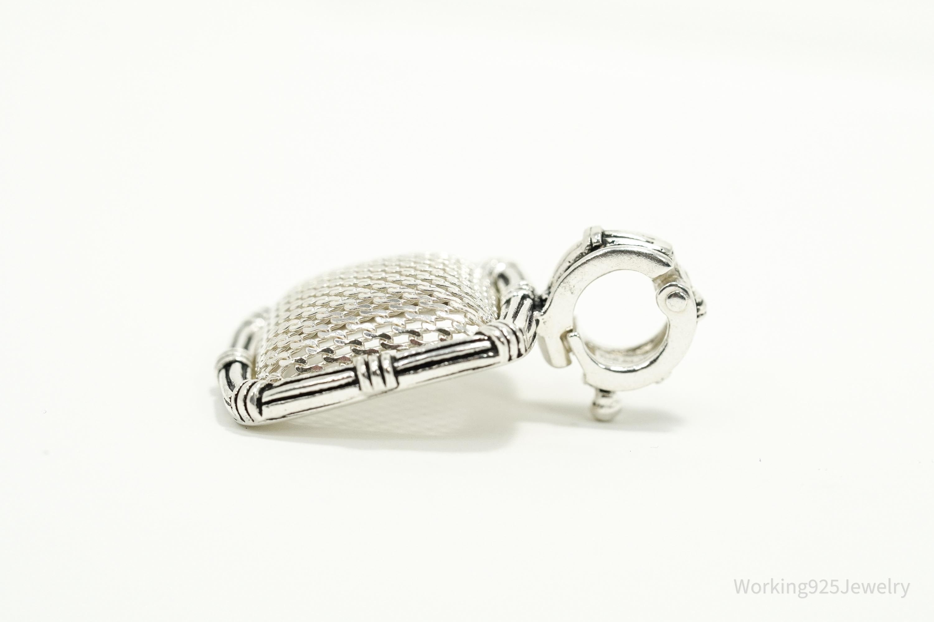 Vintage Designer Joseph Esposito Signature Mesh Design Sterling Silver Pendant