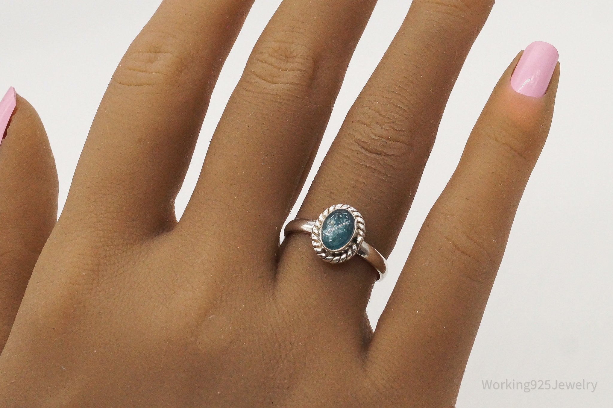 Vintage Blue Stone Sterling Silver Ring - Size 7