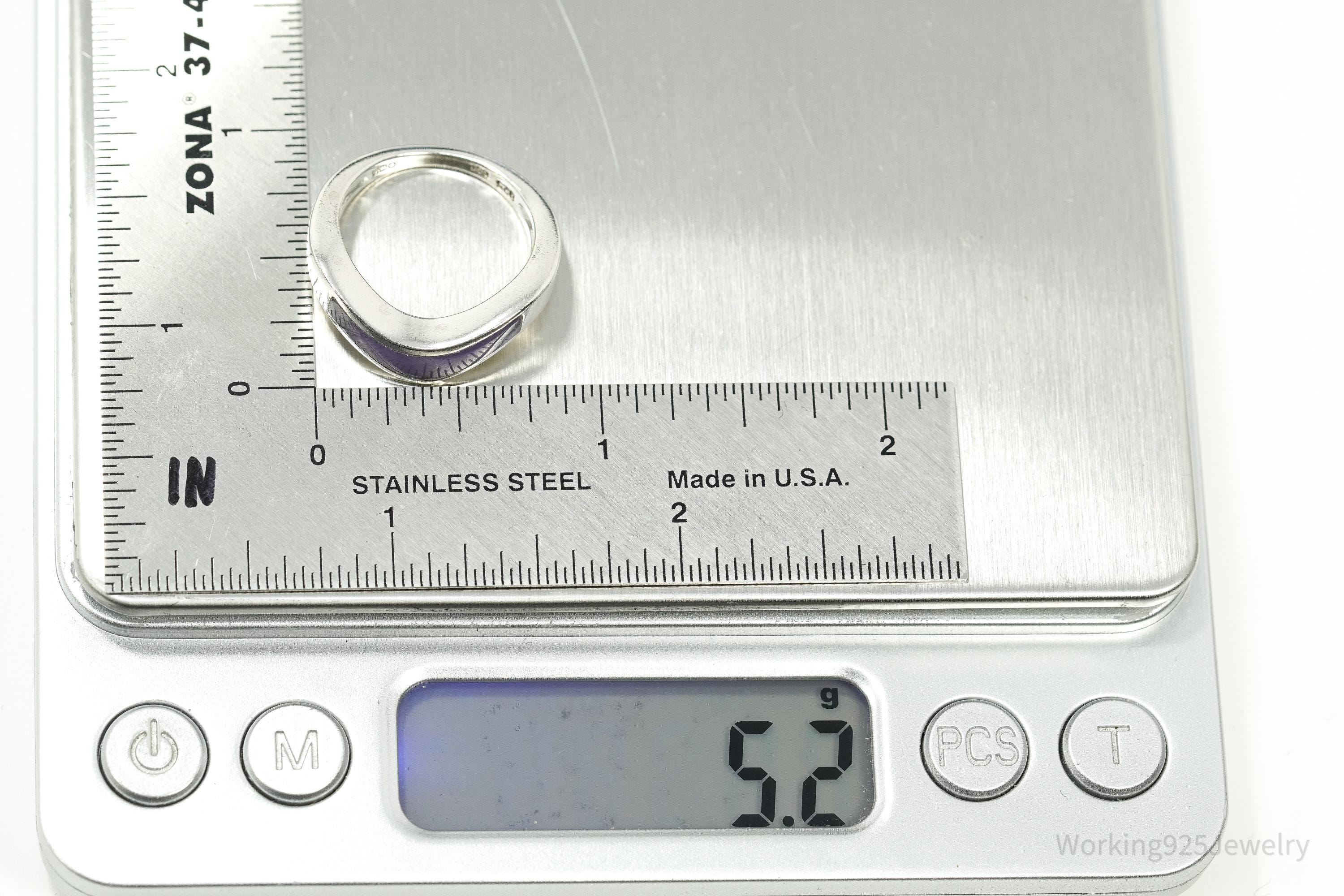 Vintage Purple Stone Inlay Sterling Silver Band Ring – Size 7