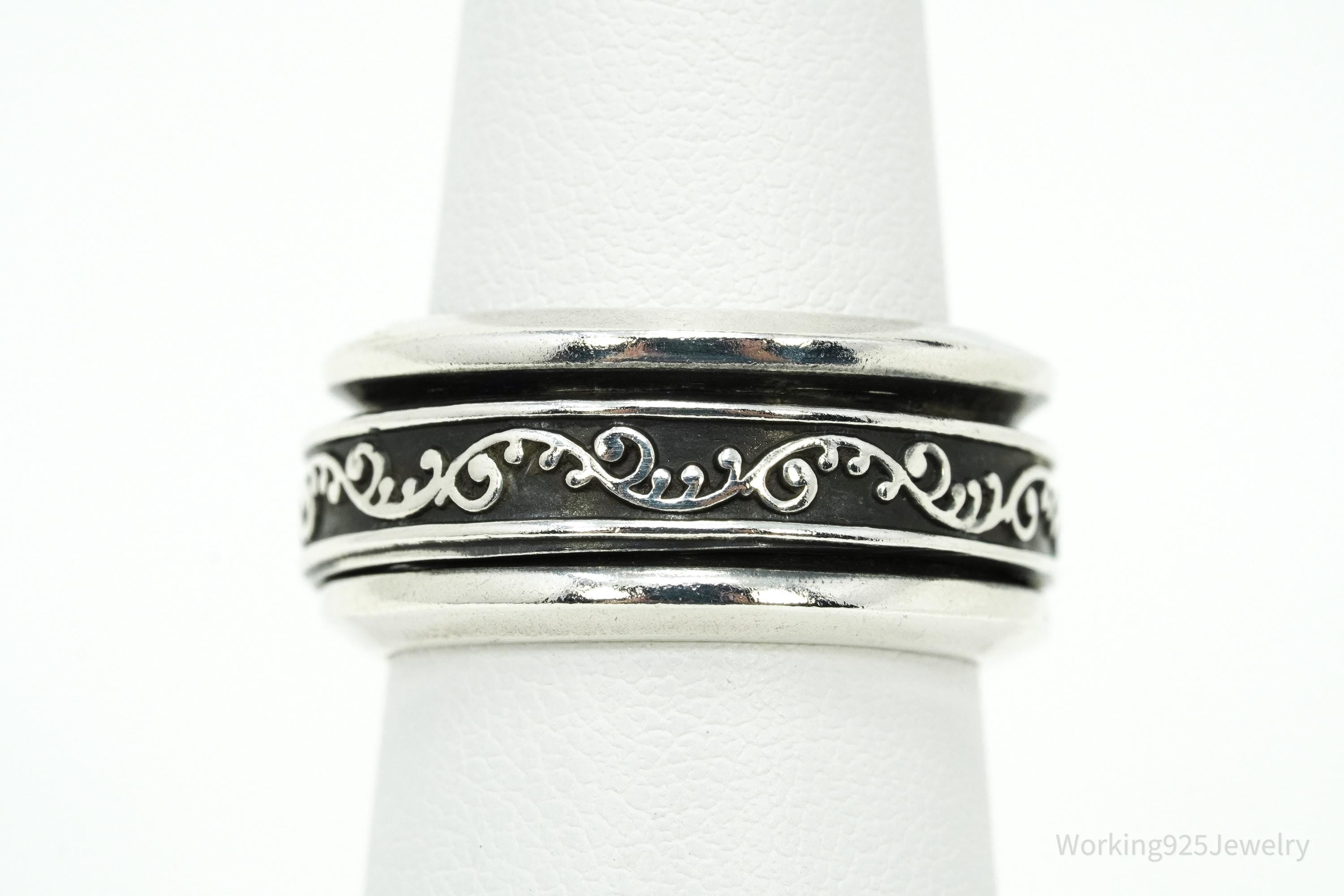 Vintage Vine Design Sterling Silver Spinner Ring - Size 7.25
