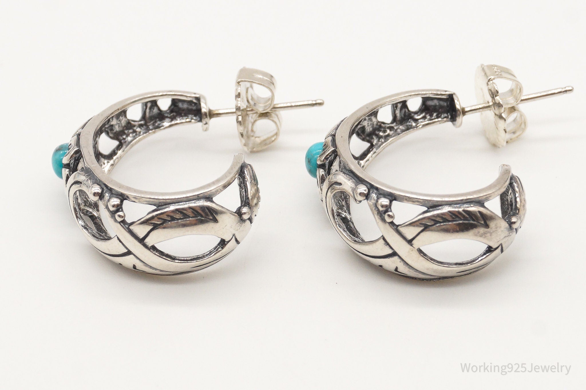 Western Designer Carolyn Pollack Turquoise Sterling Silver Hoop Earrings