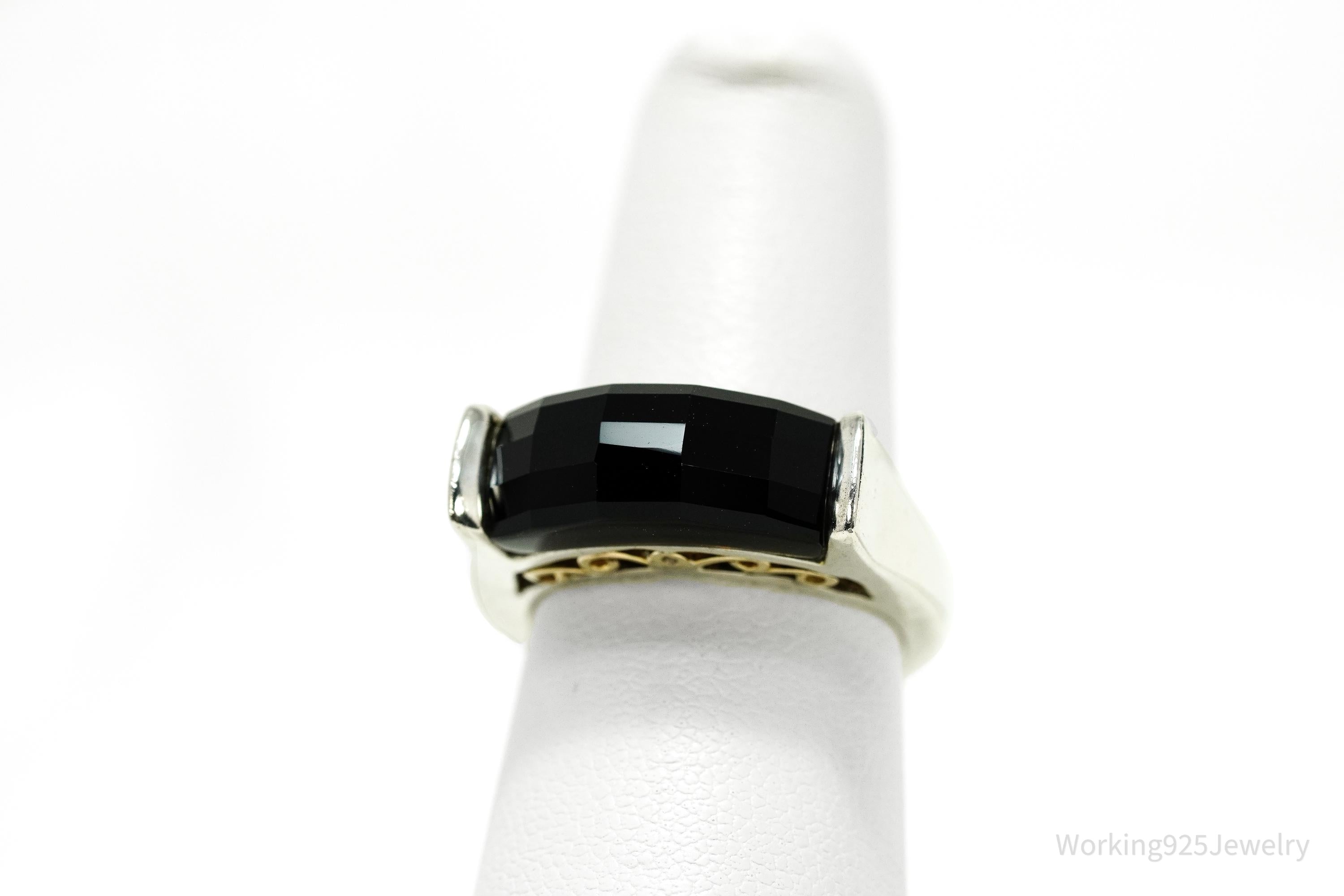 Vintage Black Onyx 14K Gold Sterling Silver Ring - Size 6