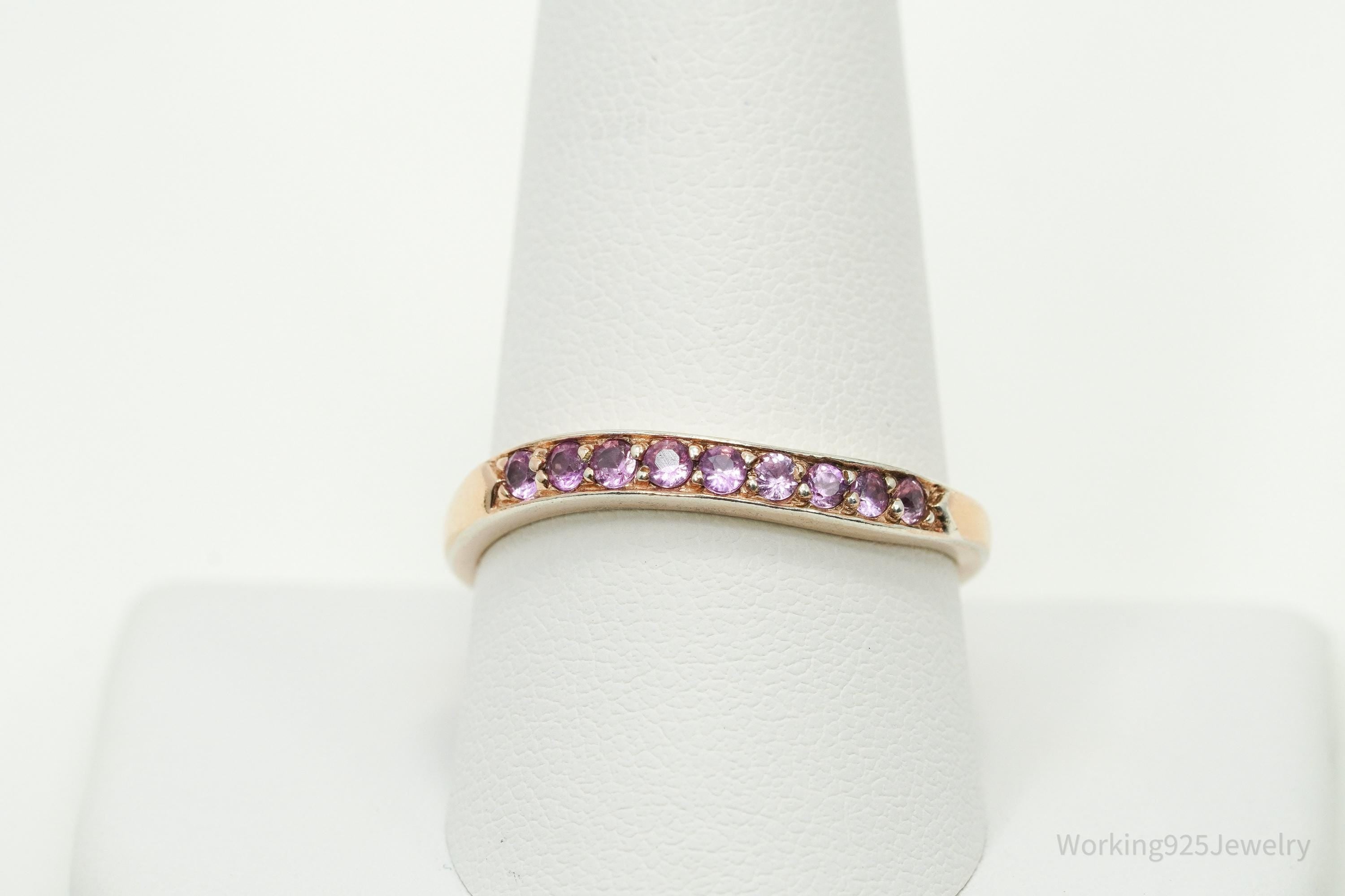 Vintage Ruby Rose Gold Vermeil Sterling Silver Ring - Size 10