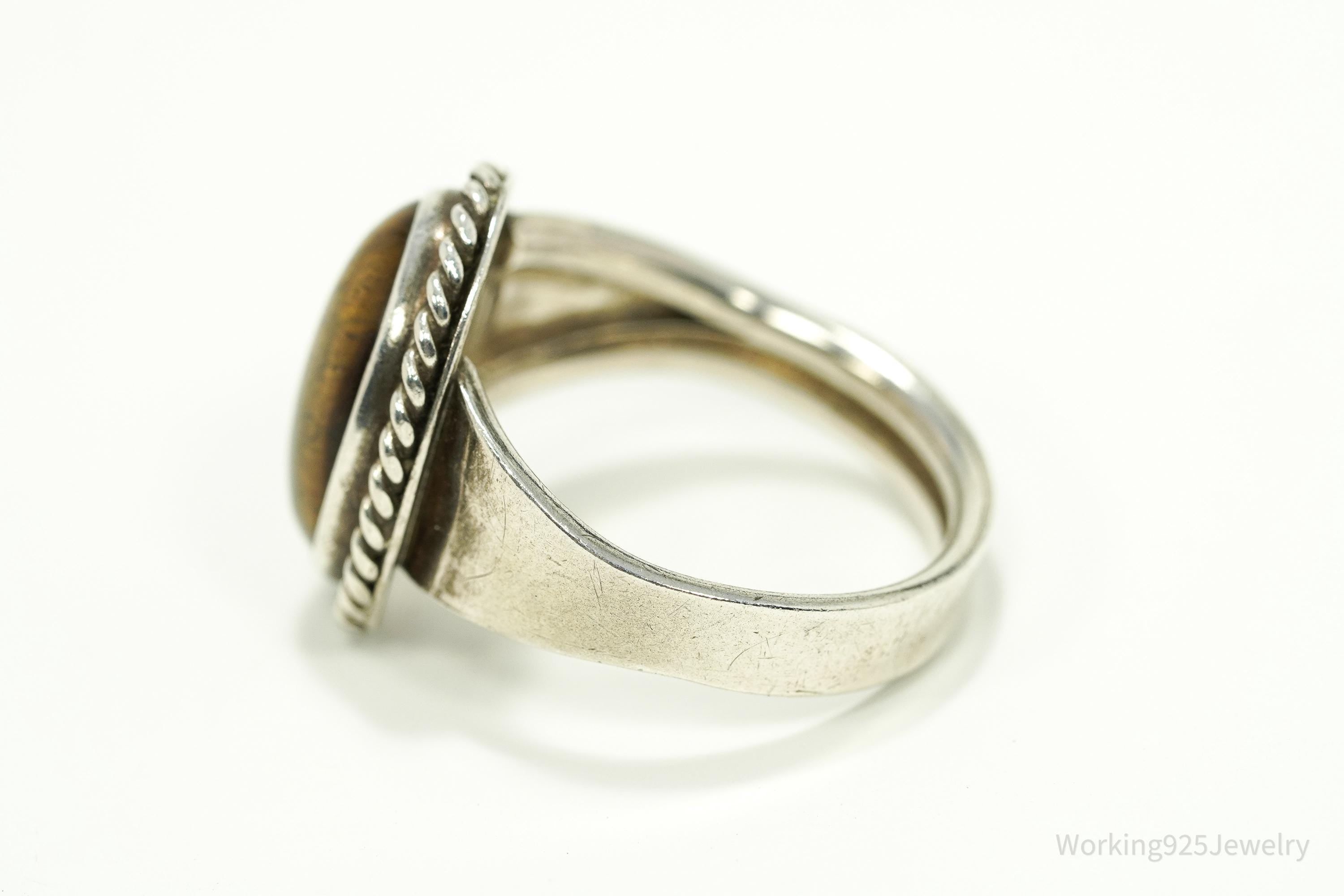 Vintage Native American SM Tiger's Eye Sterling Silver Ring Size 12.75