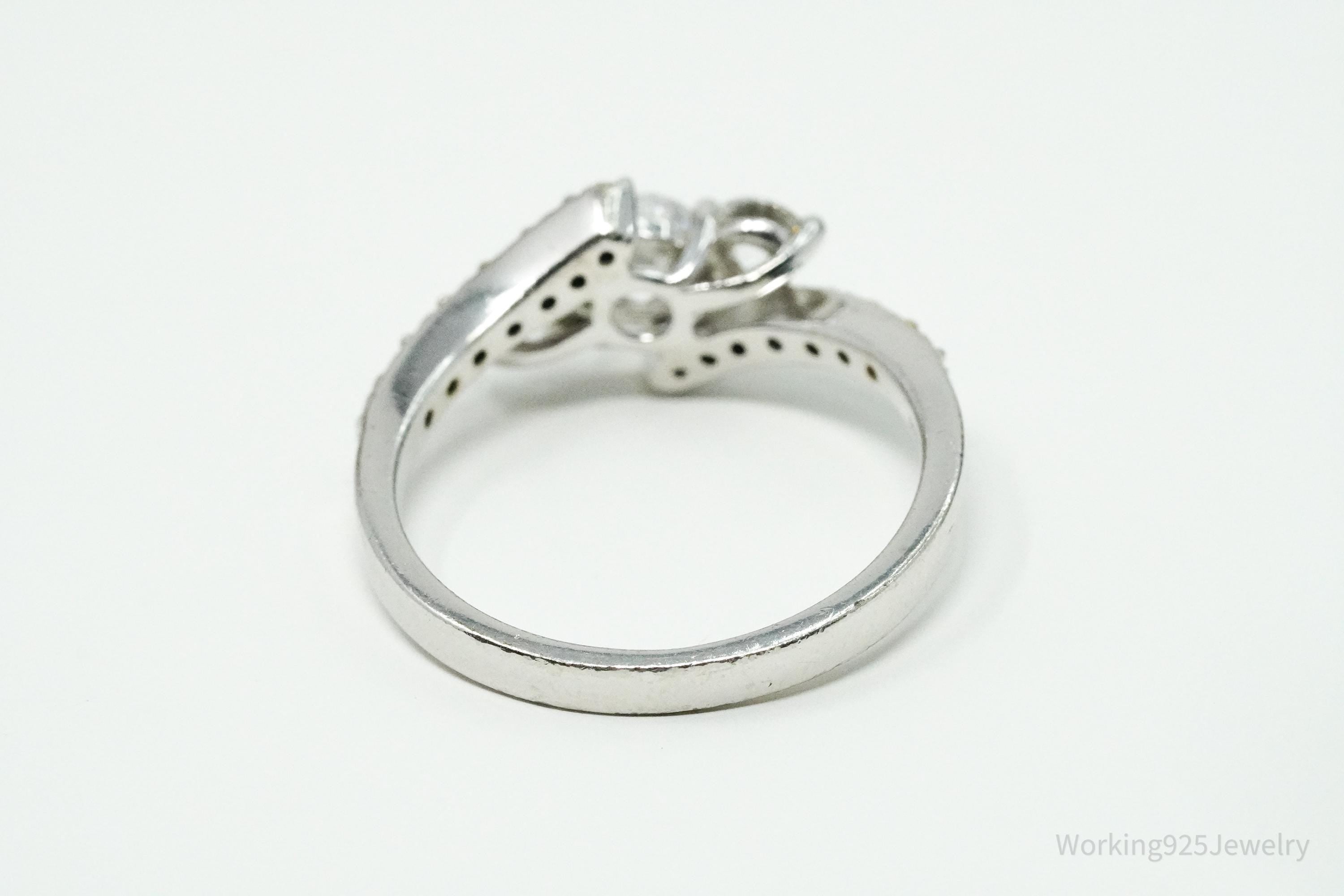 Vintage Cubic Zirconia Sterling Silver Statement Ring - Size 10