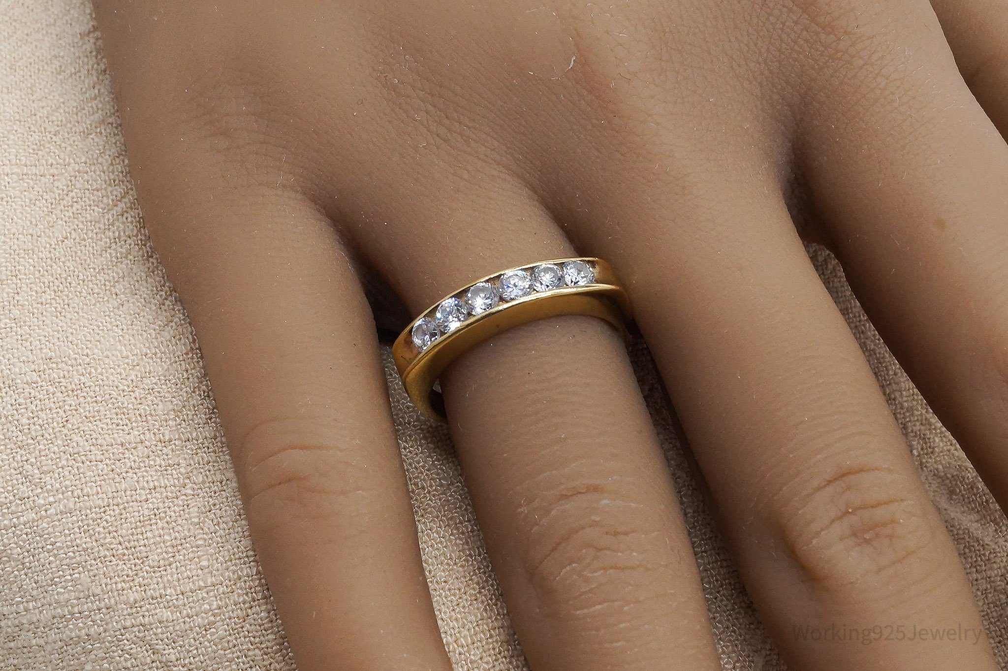 Vintage Cubic Zirconia Gold Vermeil Sterling Silver Ring - Size 7.25