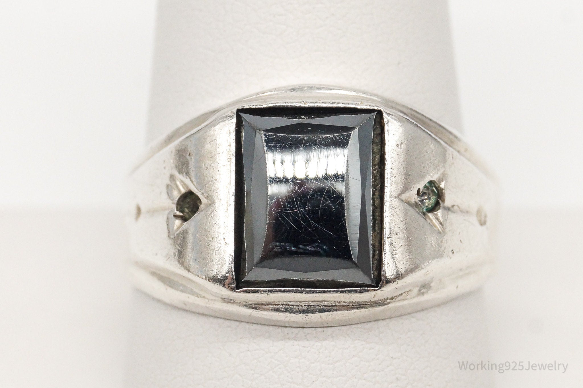 Vintage ESPO Hematite Rhinestone Sterling Silver Ring - Size 10.25