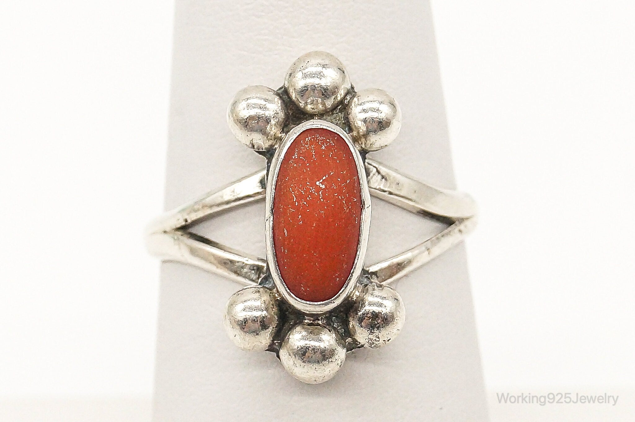 VTG Native American Coral Sterling Silver Ring Size 6.25