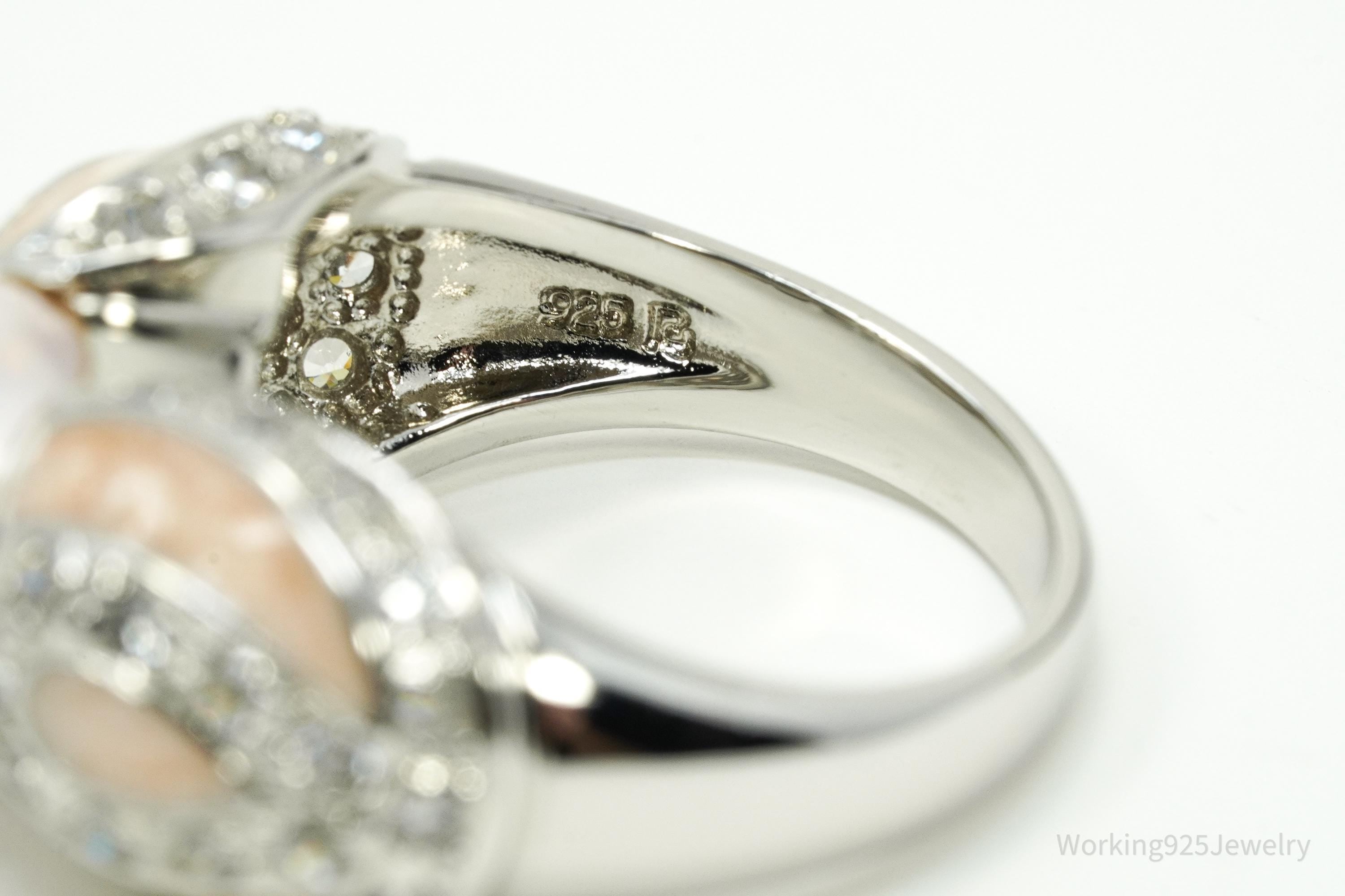 Vintage Ross Simons Pearl & Cubic Zirconia Enamel Sterling Silver Ring - Size 6.75