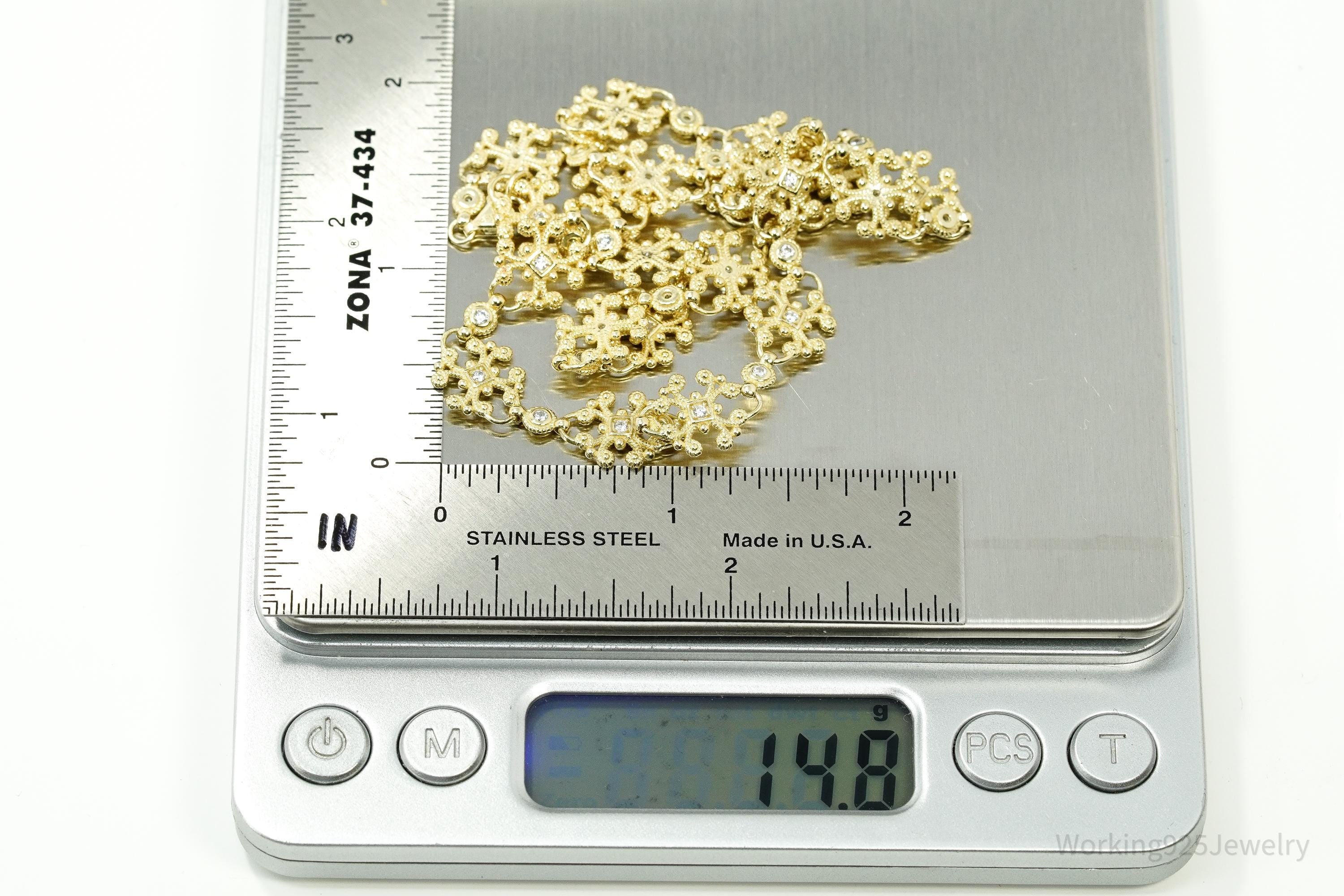 Vintage Gold Vermeil Cubic Zirconia Sterling Silver Necklace 16"