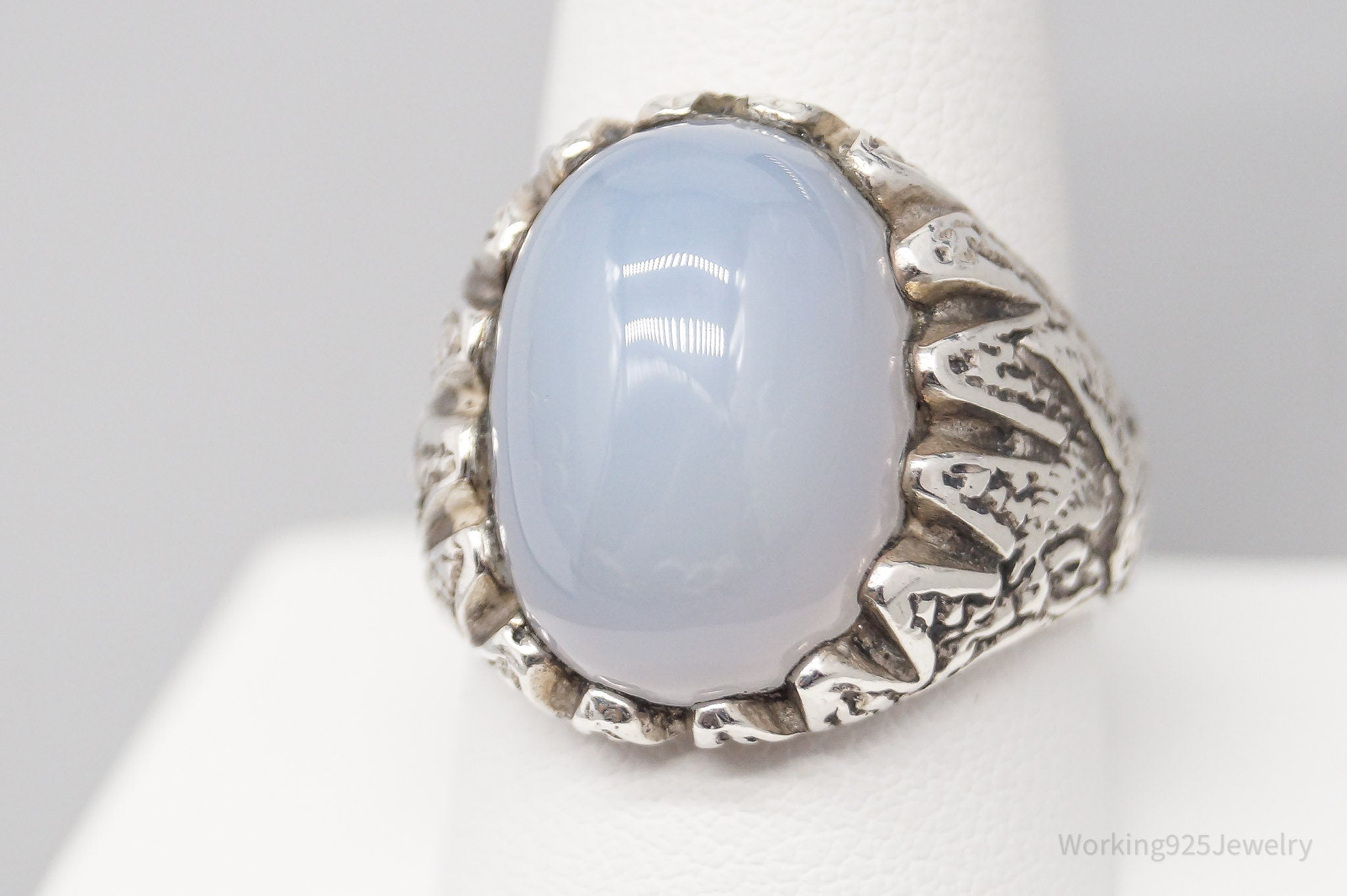 Vintage Large Chalcedony Sterling Silver Ring - Size 9.5