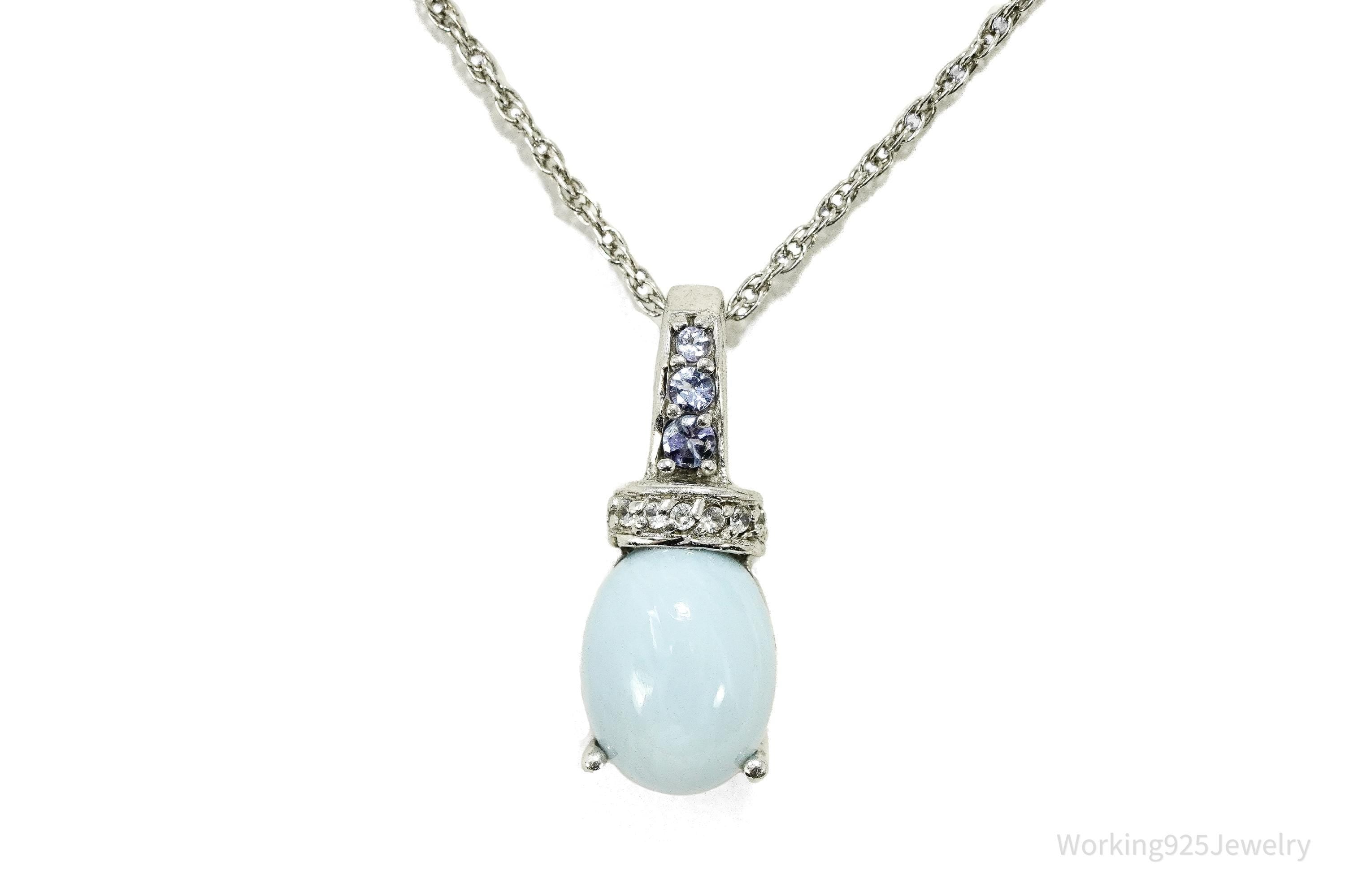BBJ Blue Larimar, Tanzanite, And White Topaz Sterling Silver Necklace 18"