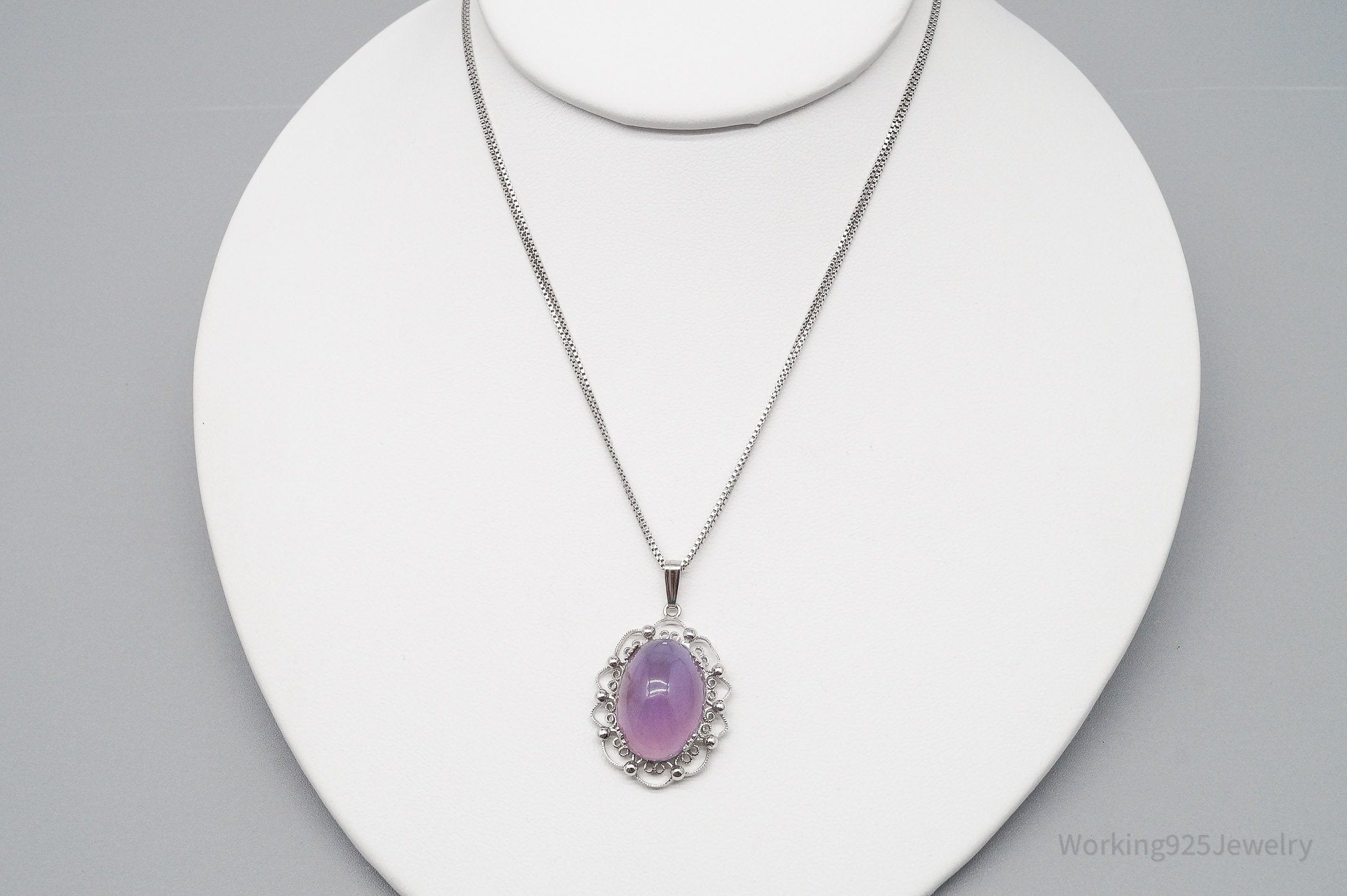 Vintage Designer Sorrento Lavender Chalcedony Sterling Silver Necklace 18"