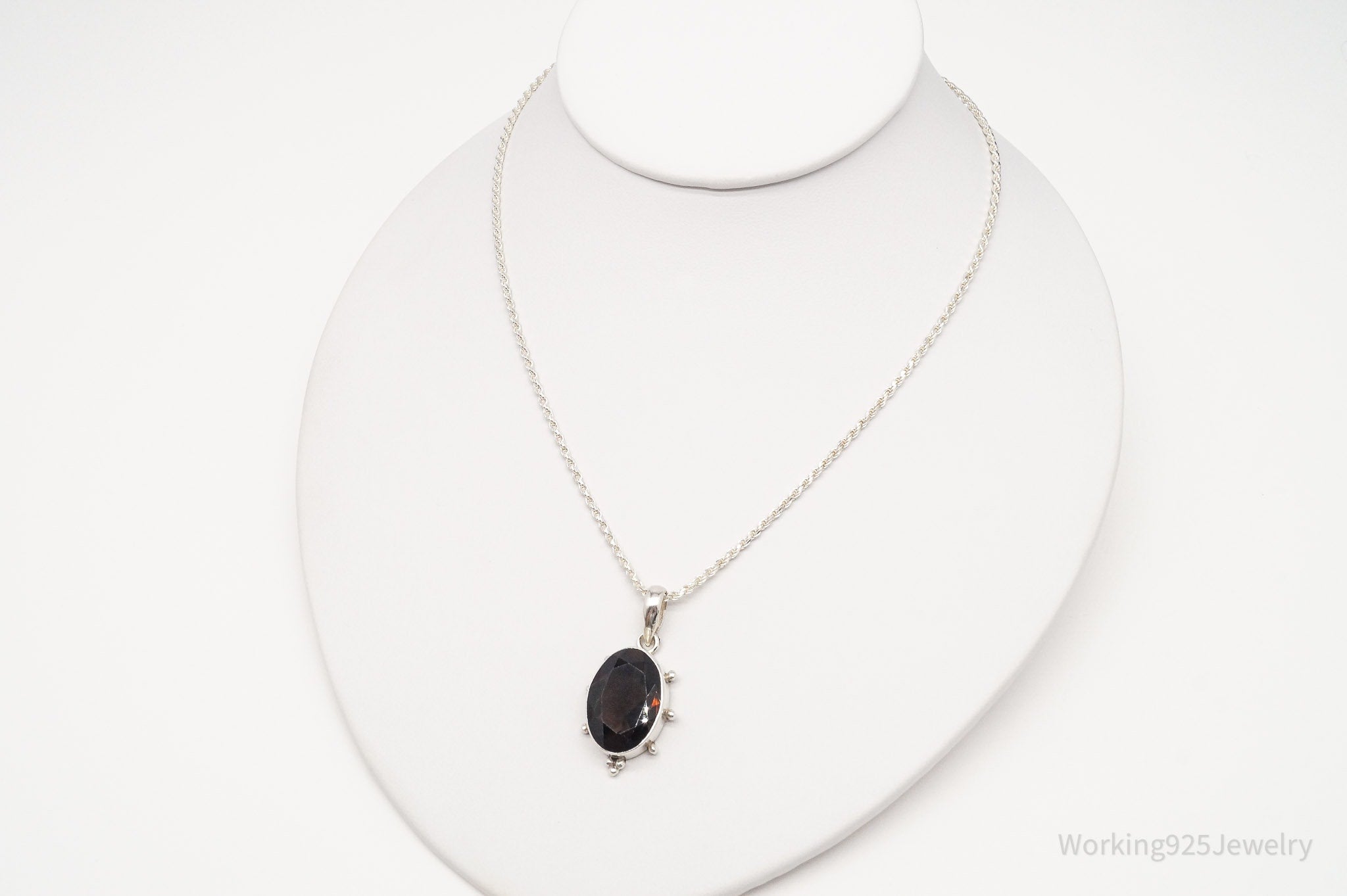 Vintage Large Smoky Topaz Sterling Silver Necklace 16"