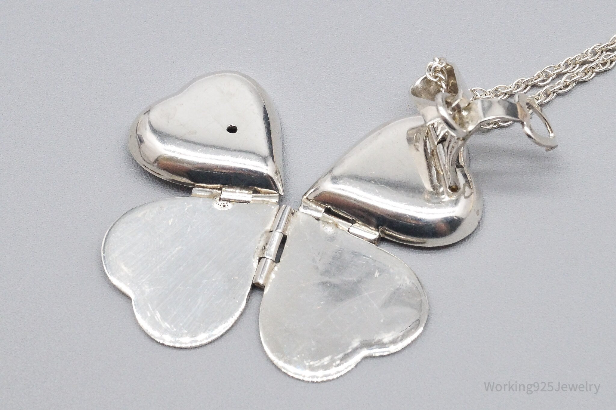 Vintage Large 4 Picture Heart Locket Sterling Silver Necklace 20"