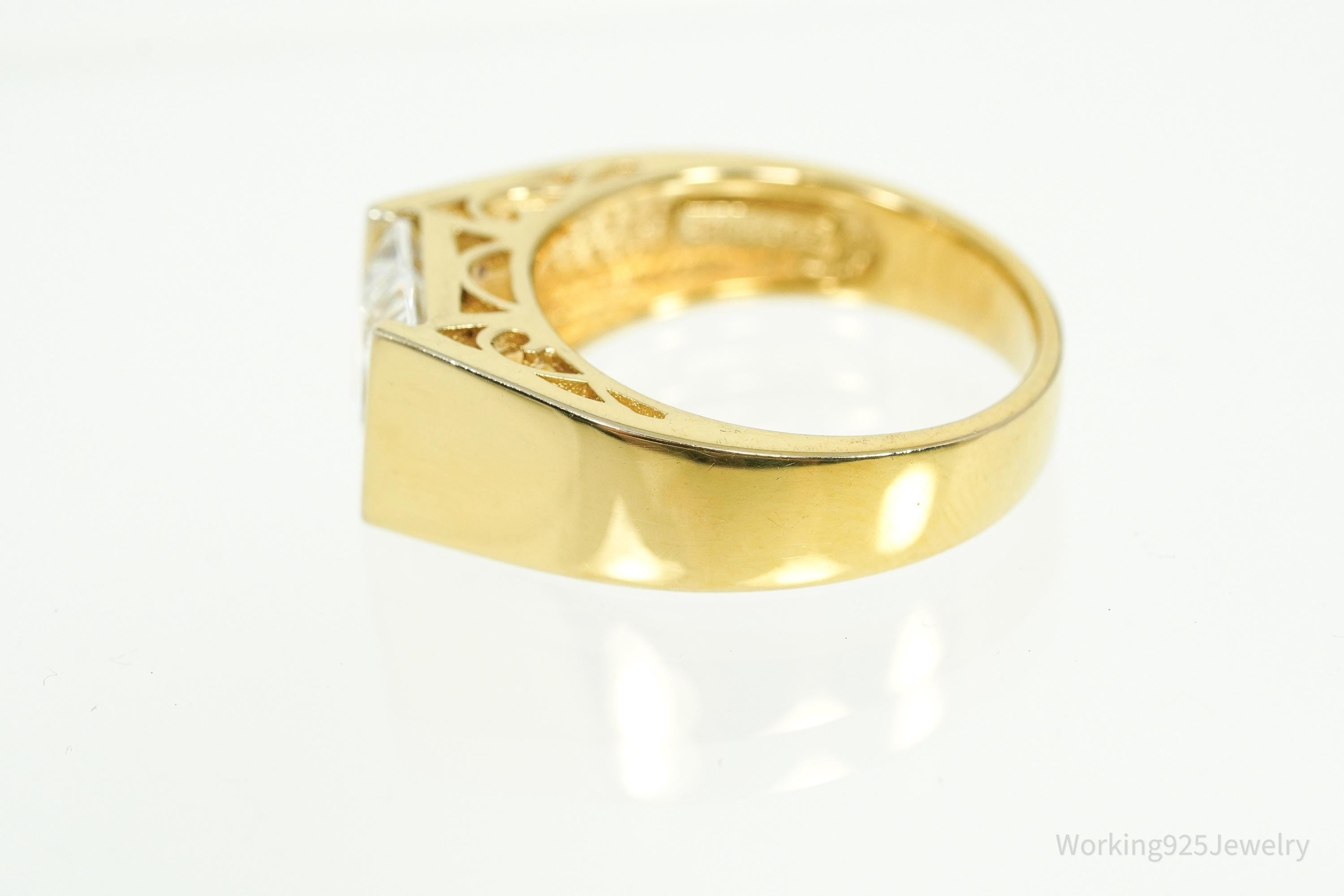 Vintage Gold Vermeil Cubic Zirconia Sterling Silver Ring - Size 7