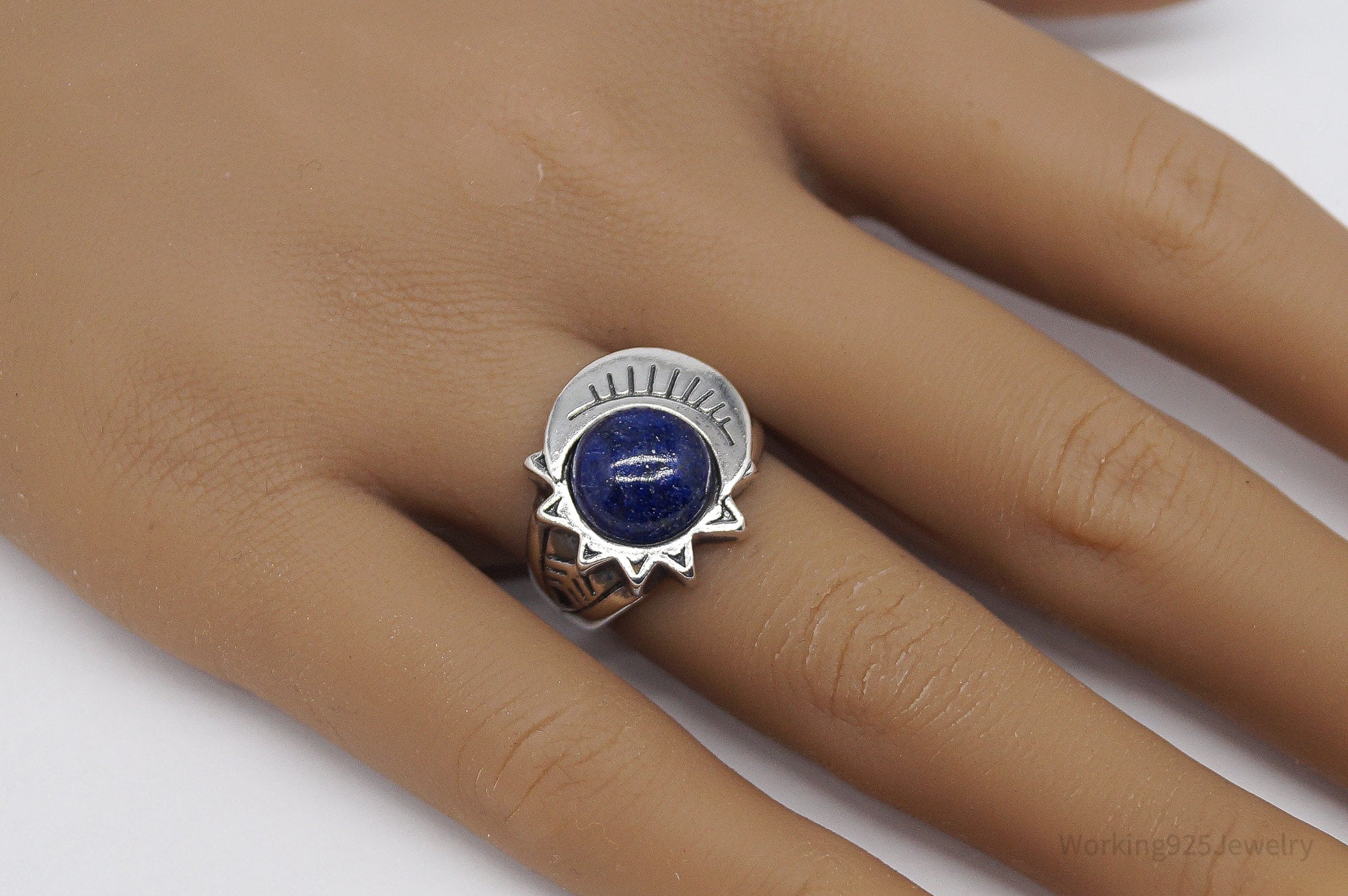 Vintage Sun & Moon Lapis Lazuli Sterling Silver Ring - Size 6.75