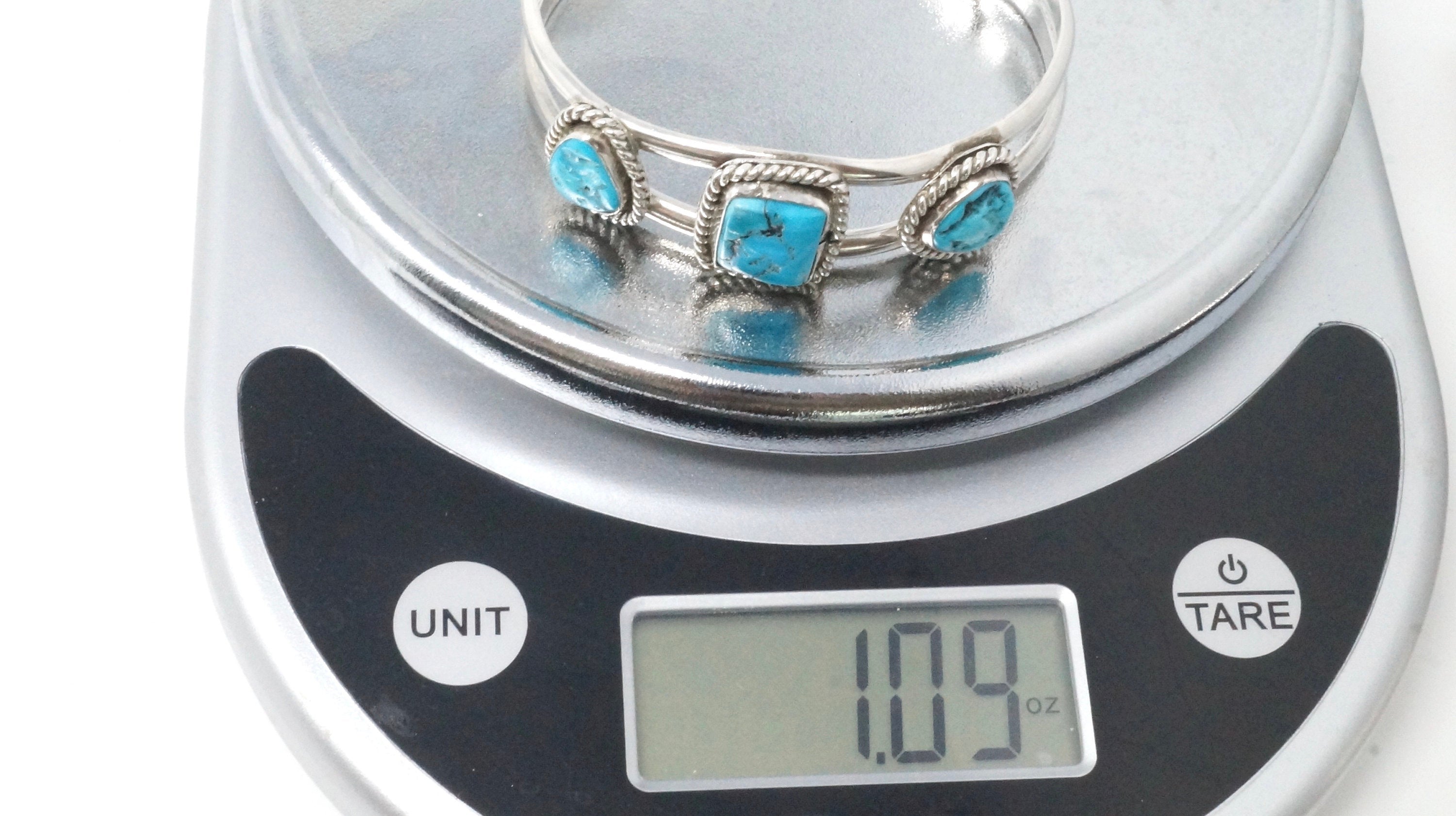 Vintage Southwest Handmade Sterling Silver Turquoise Rope Design Cuff Bracelet