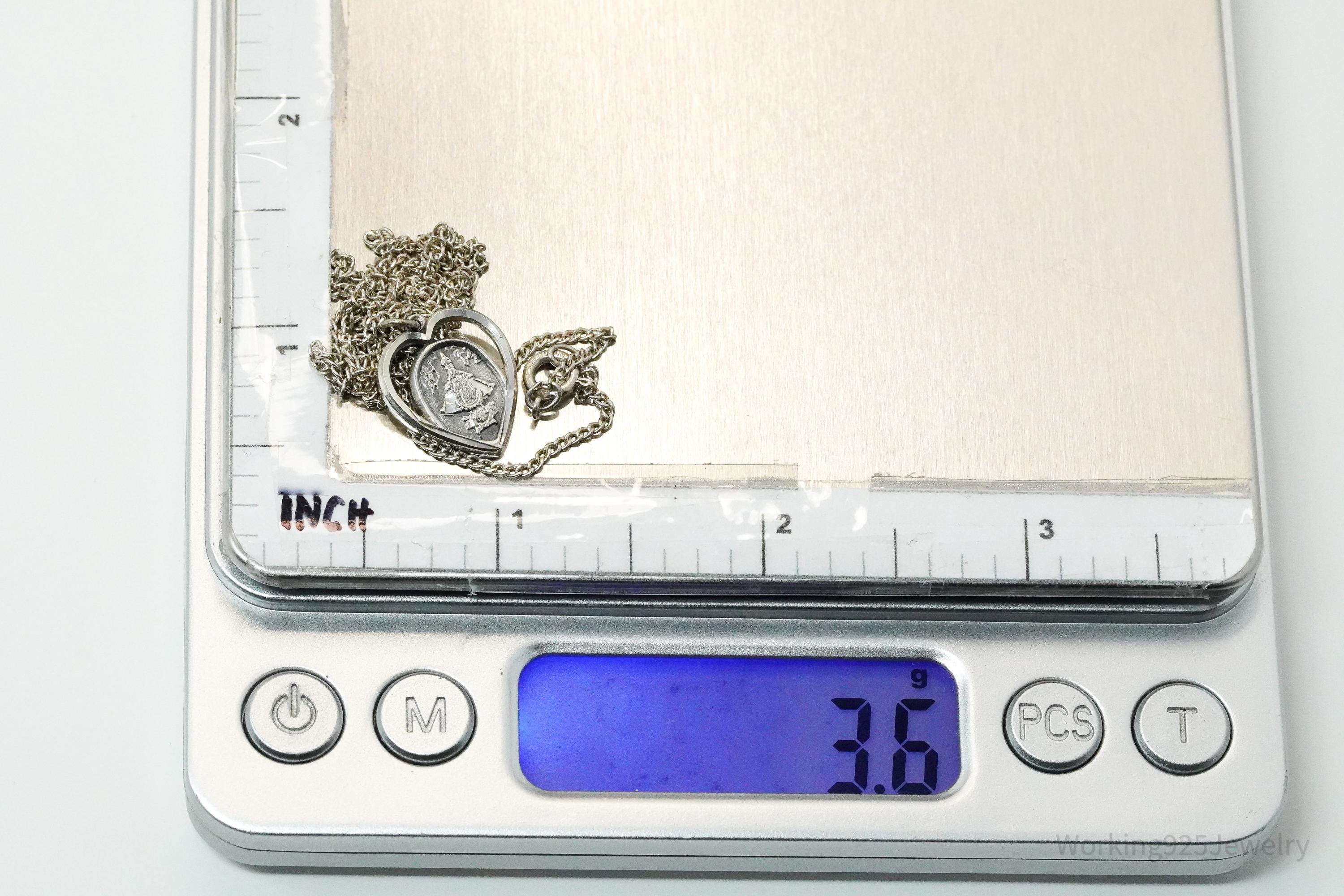 Midcentury Protection Heart Sterling Silver Necklace 20"