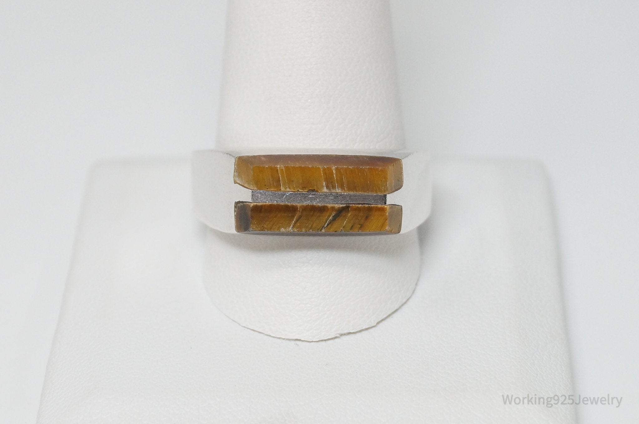 Vintage Taxco Designer Tigers Eye Modernist Style Sterling Silver Ring - Sz 12