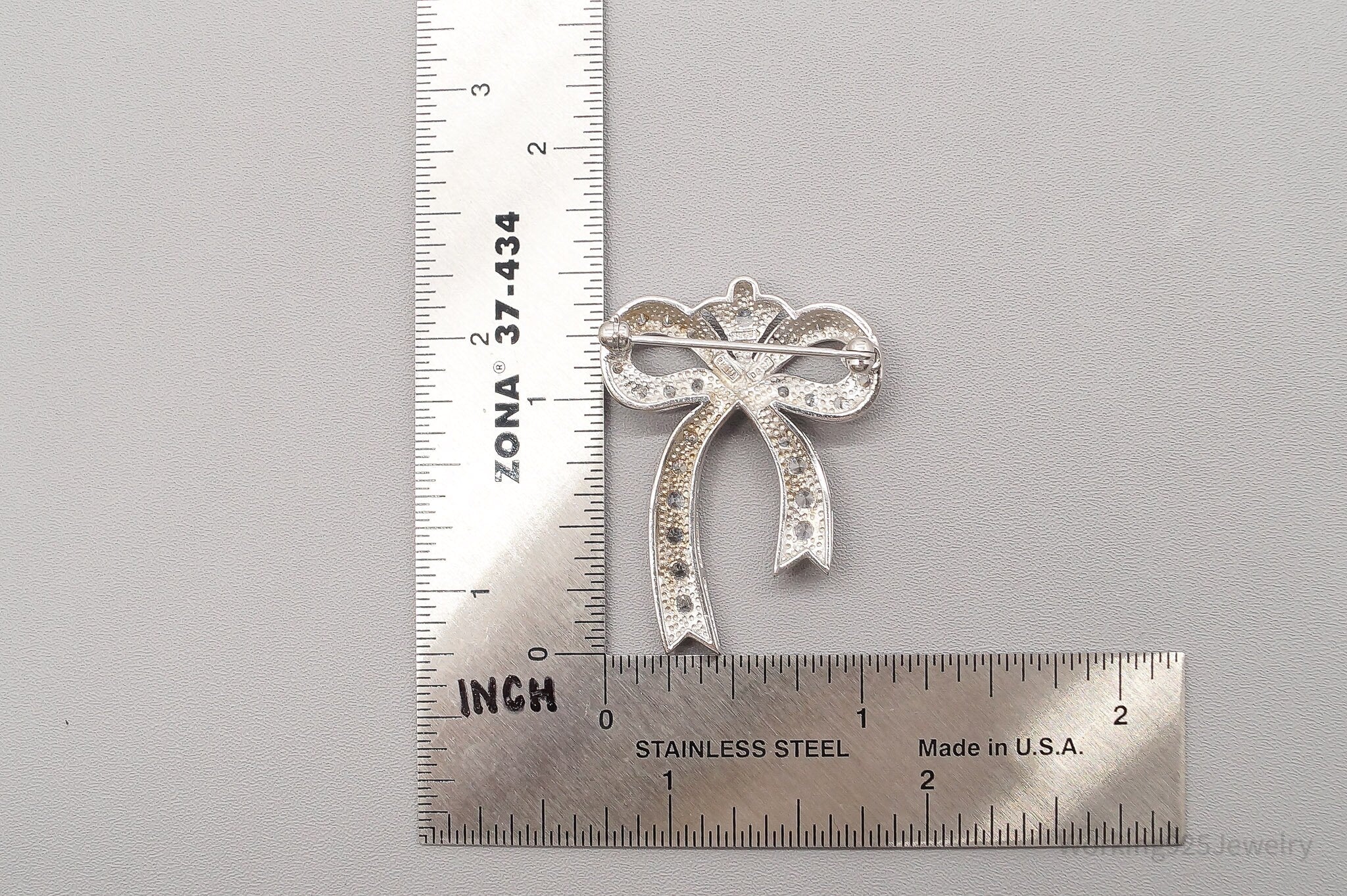 Vintage Diamonique Cubic Zirconia Sterling Silver Ribbon Bow Brooch Pin
