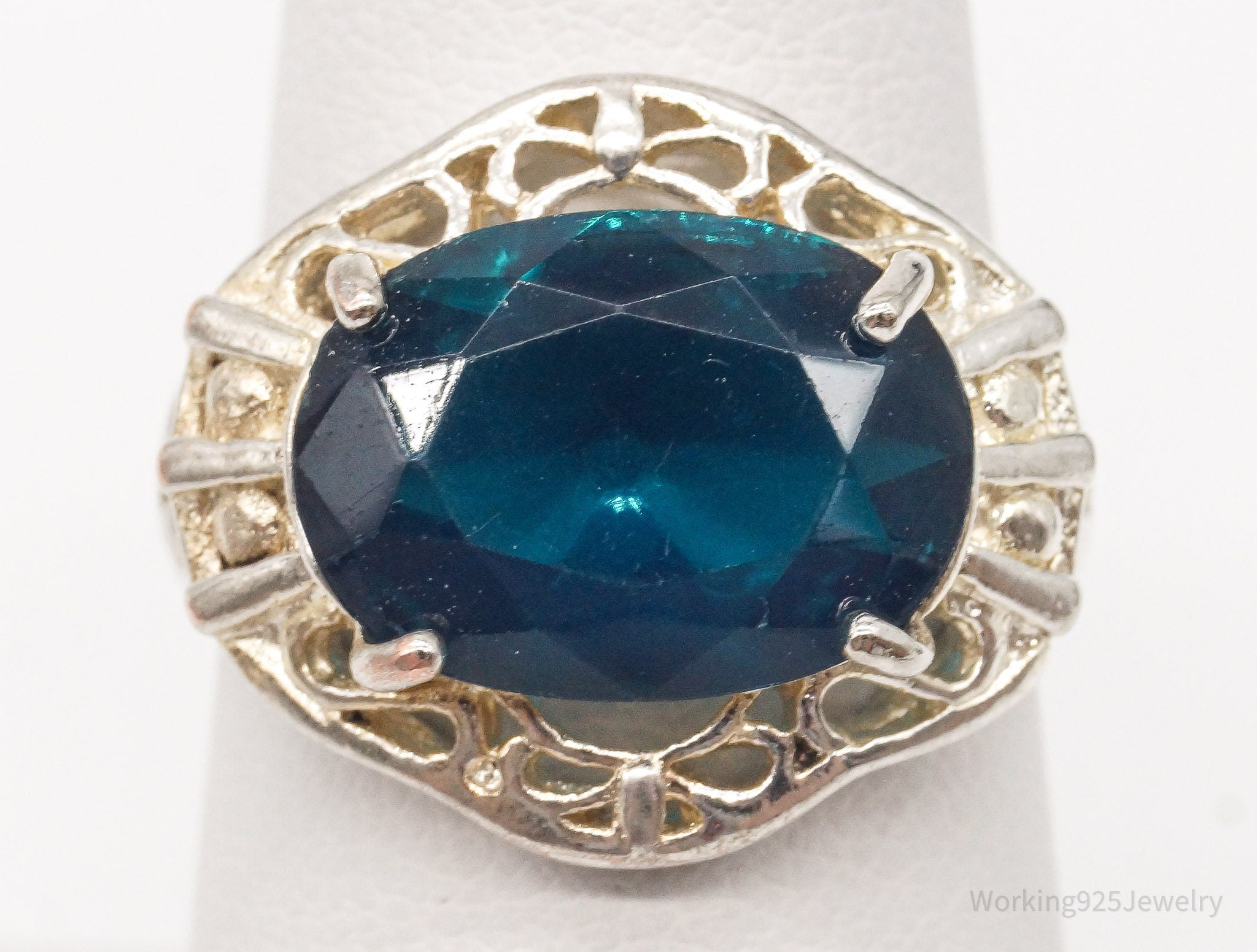 Vintage Blue Stone Sterling Silver Plated Ring - Size 6.75