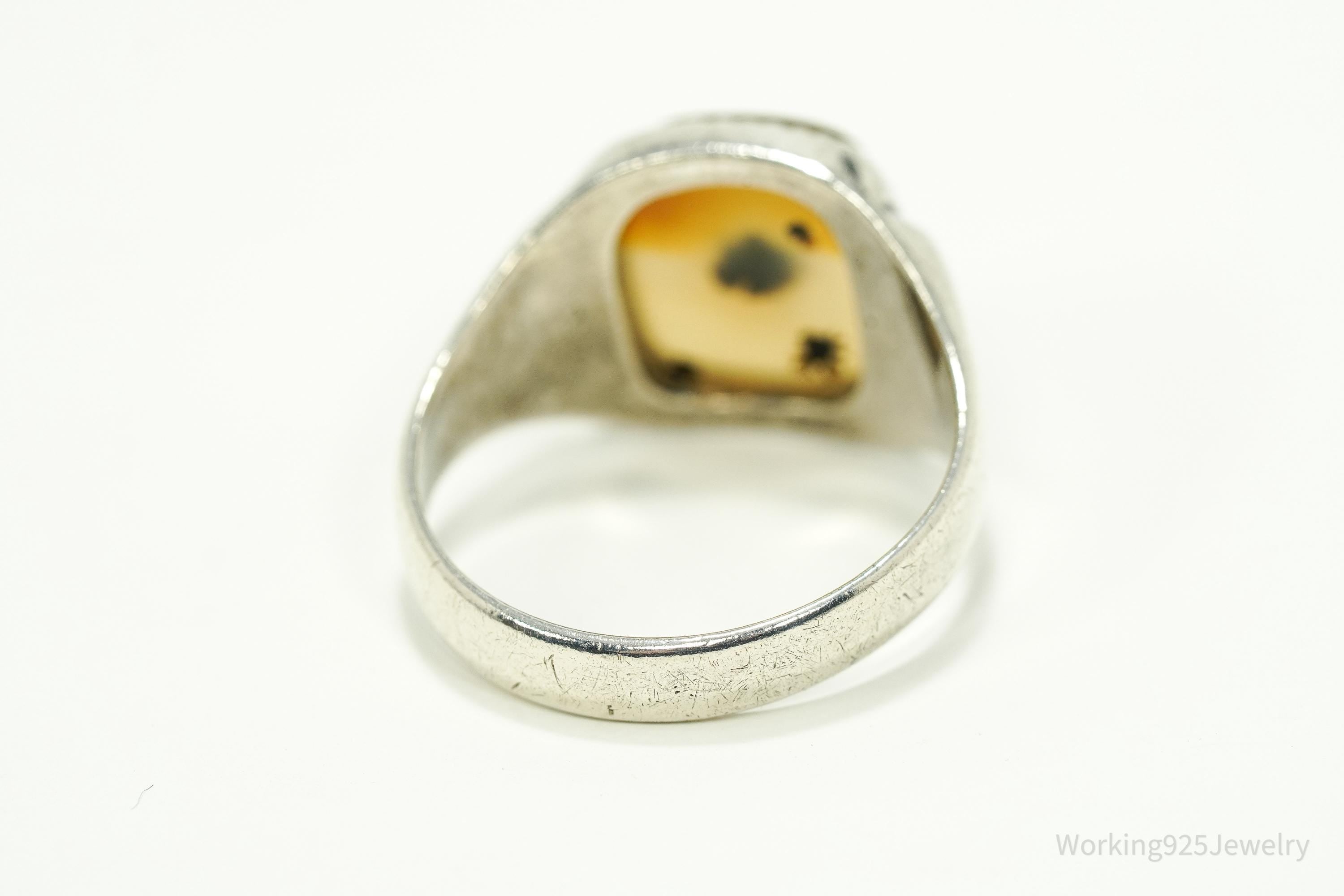 Antique Agate Sterling Silver Ring Size 13.25