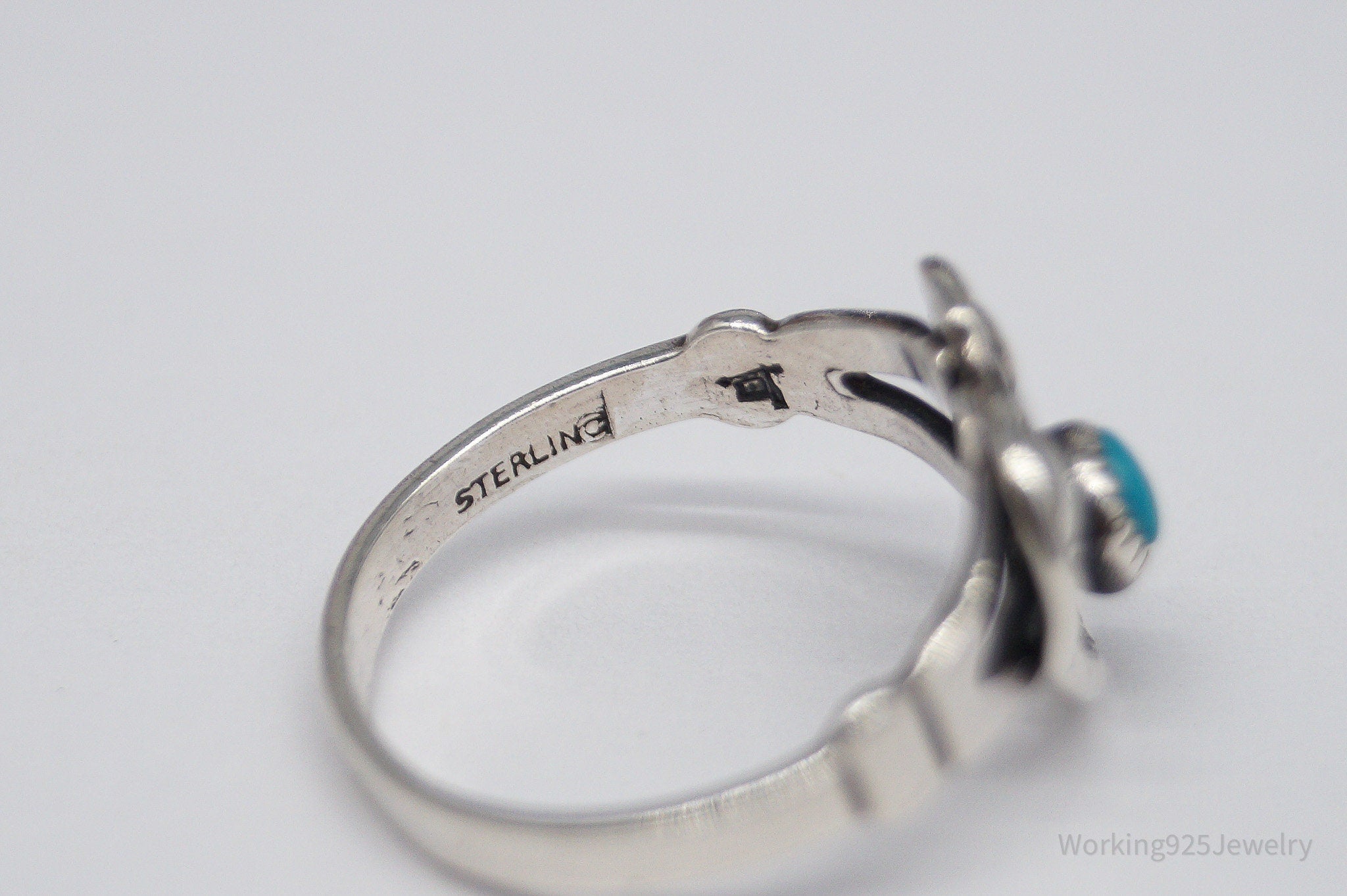 Vintage Native Bell Trading Post Turquoise Heart Sterling Silver Ring - Size 6.5