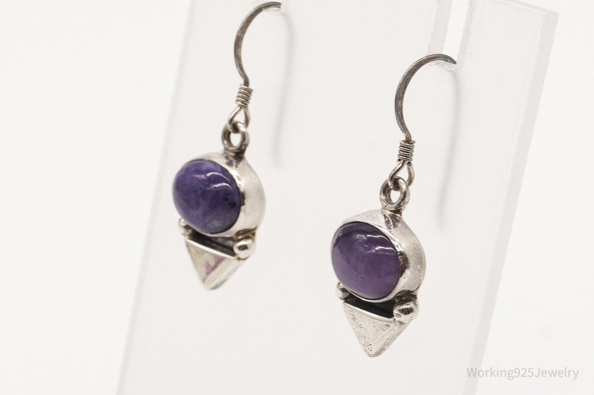 Vintage Native American E Jackson Charoite Sterling Silver Earrings