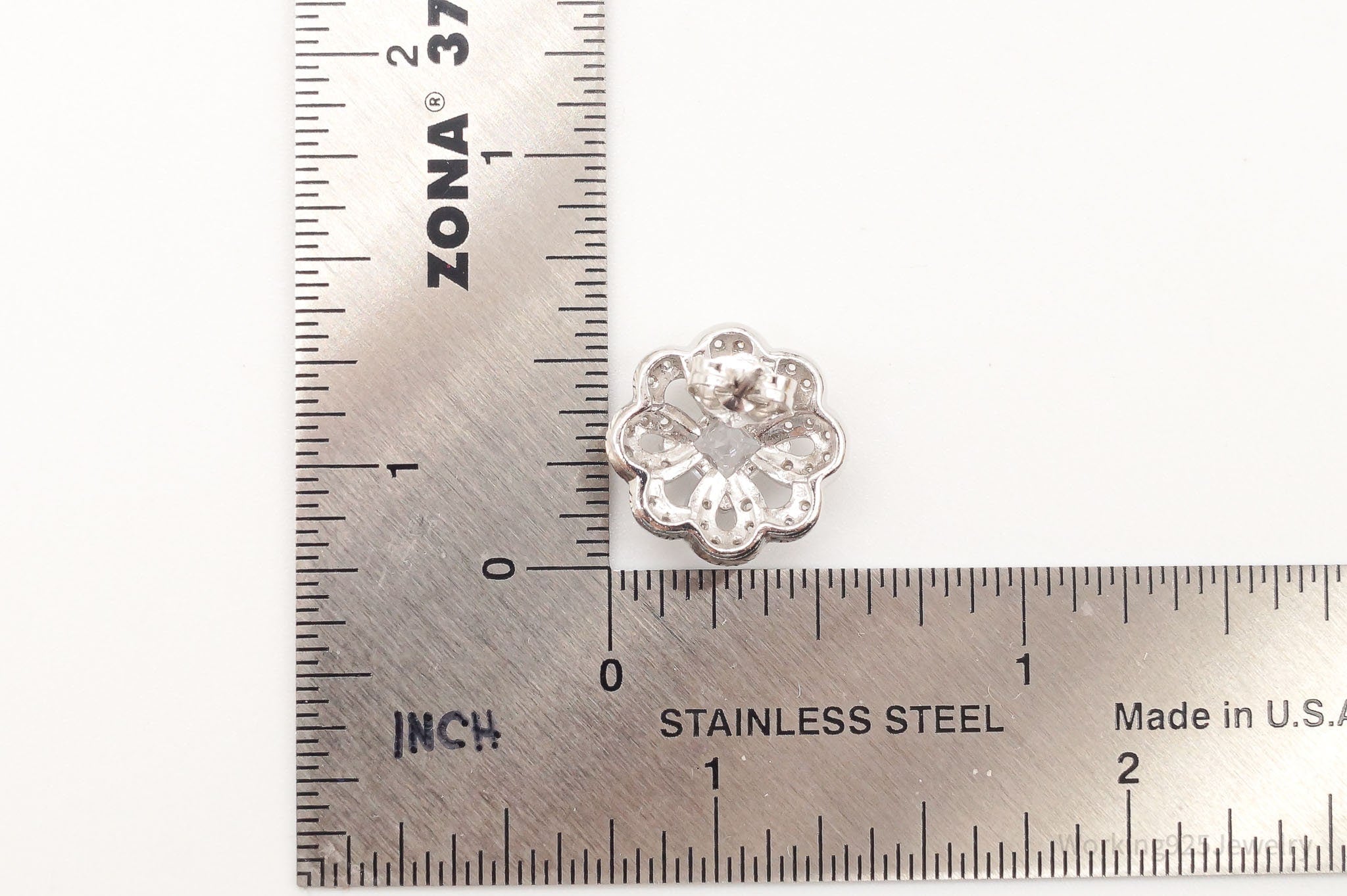 Vintage Art Deco Cubic Zirconia Flowers Sterling Silver Stud Post Earrings