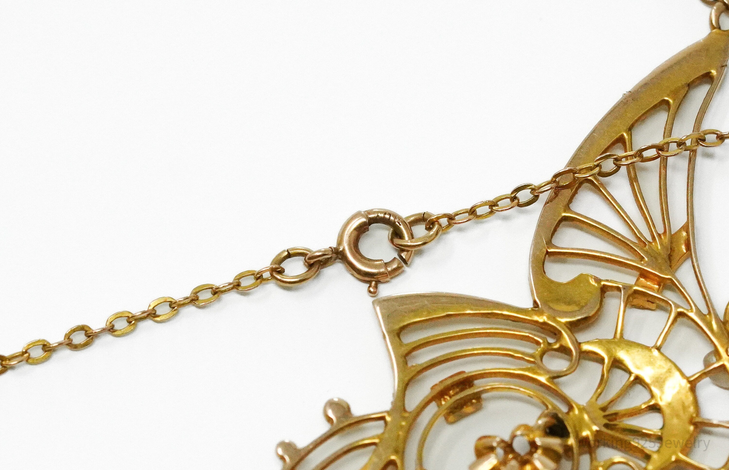 Ornate 14K Yellow Gold, Pearl & Diamond Pendant Necklace - 17"