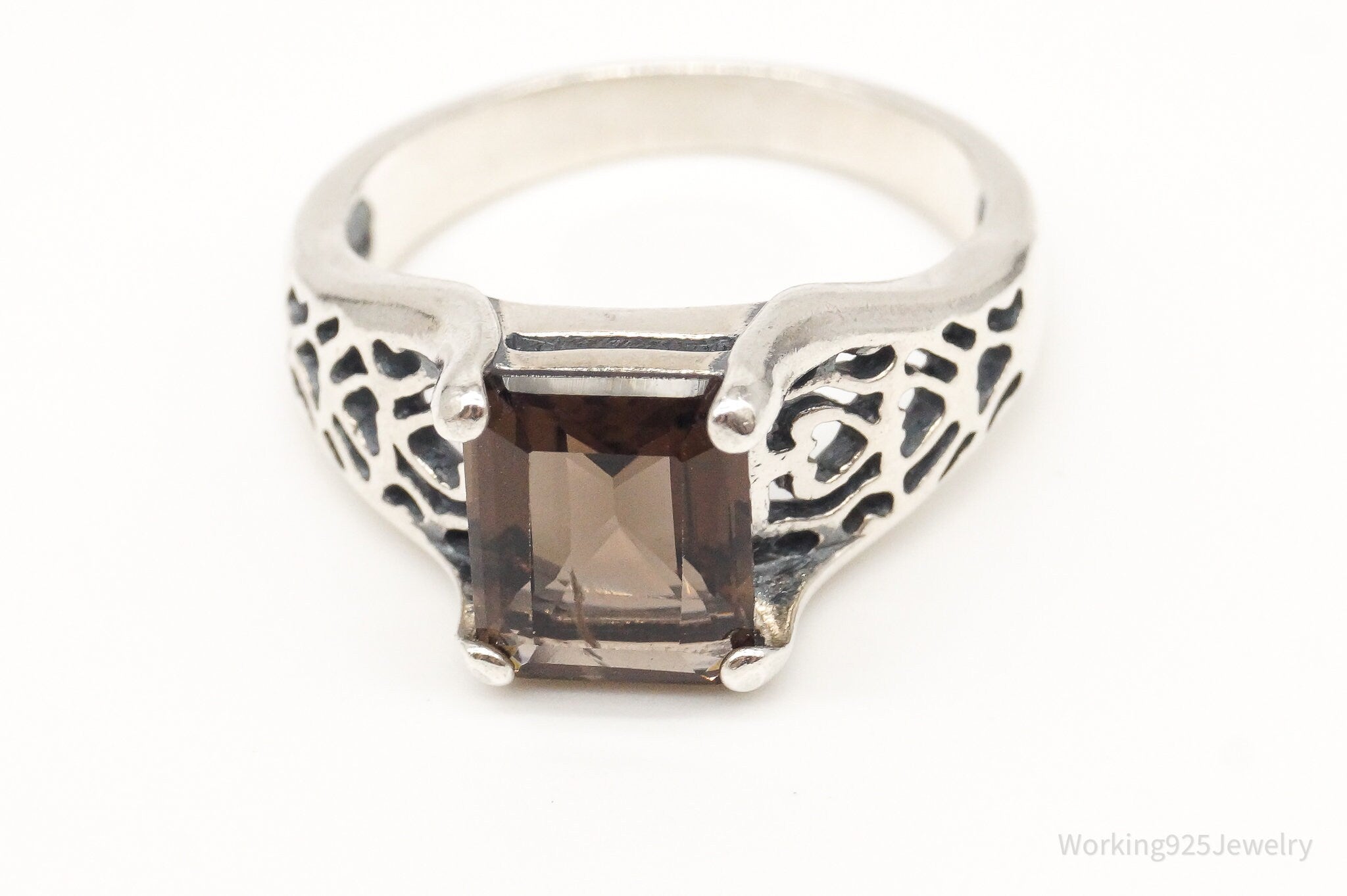 Vintage Smoky Topaz Sterling Silver Ring - Size 8.75