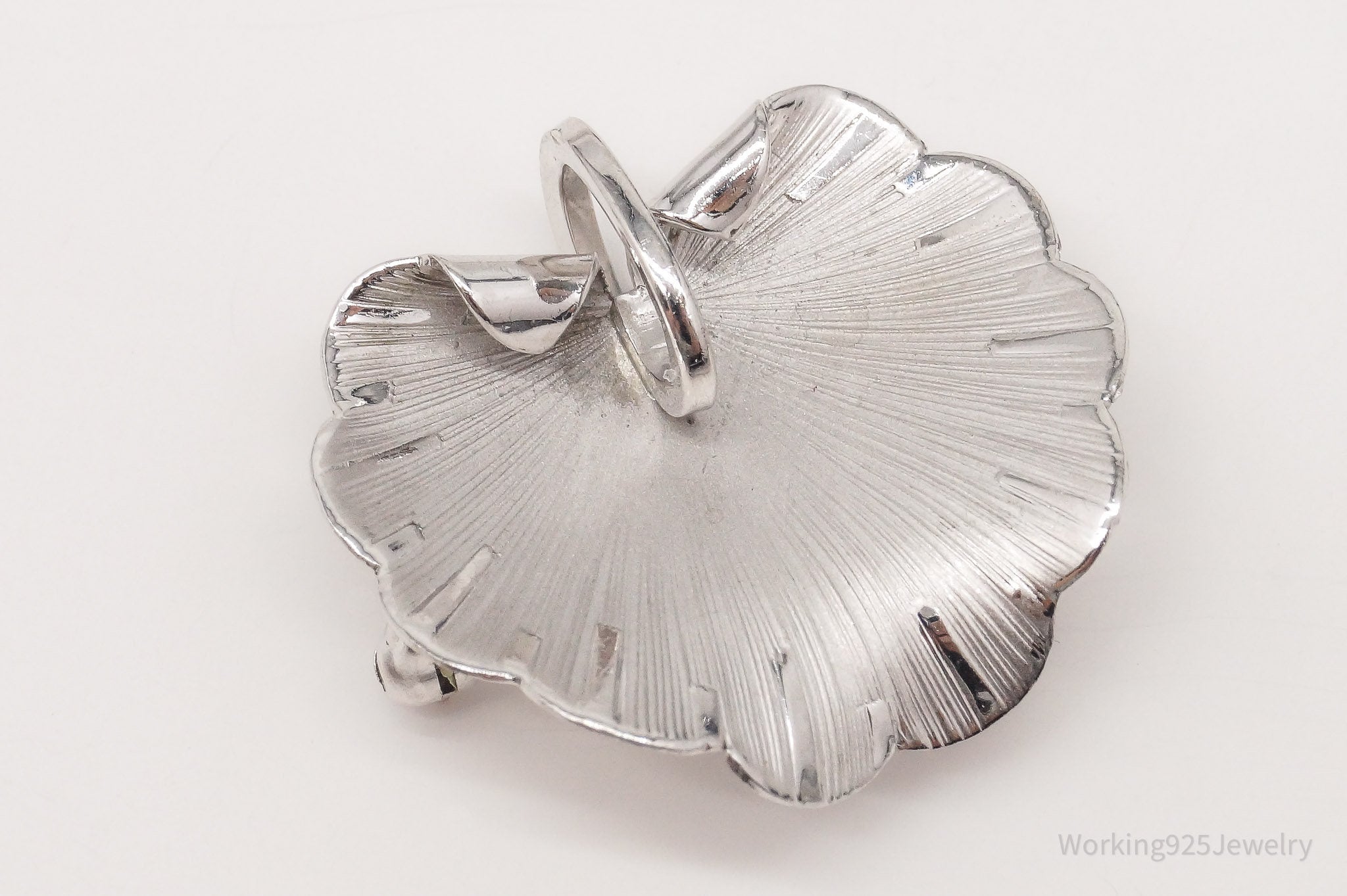 Vintage Designer WELLS Leaf Sterling Silver Brooch Pin Pendant