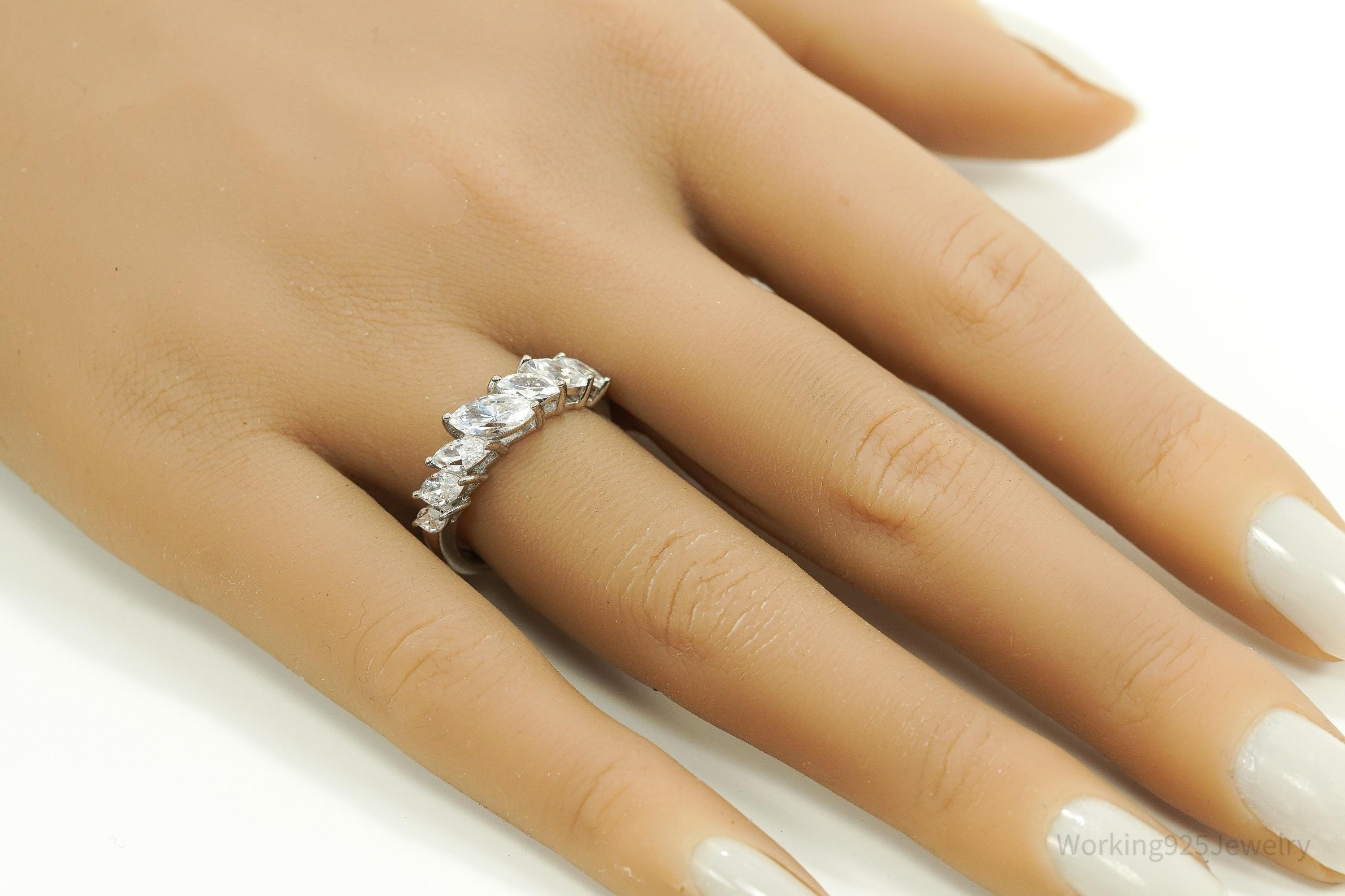 Vintage Cubic Zirconia Platinum Clad Sterling Silver Ring - Size 7