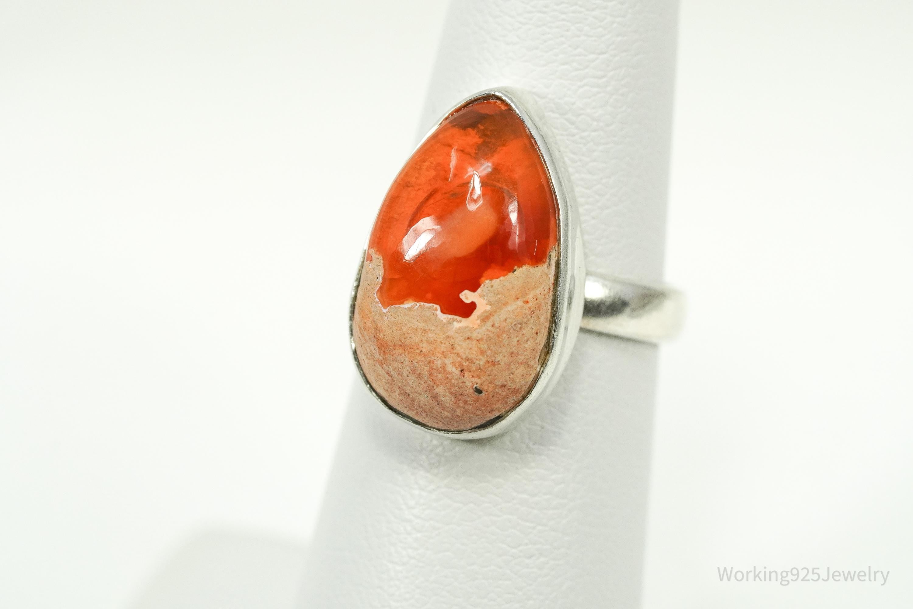 Vintage Large Mexico Fire Opal Sterling Silver Ring - Size 5.75