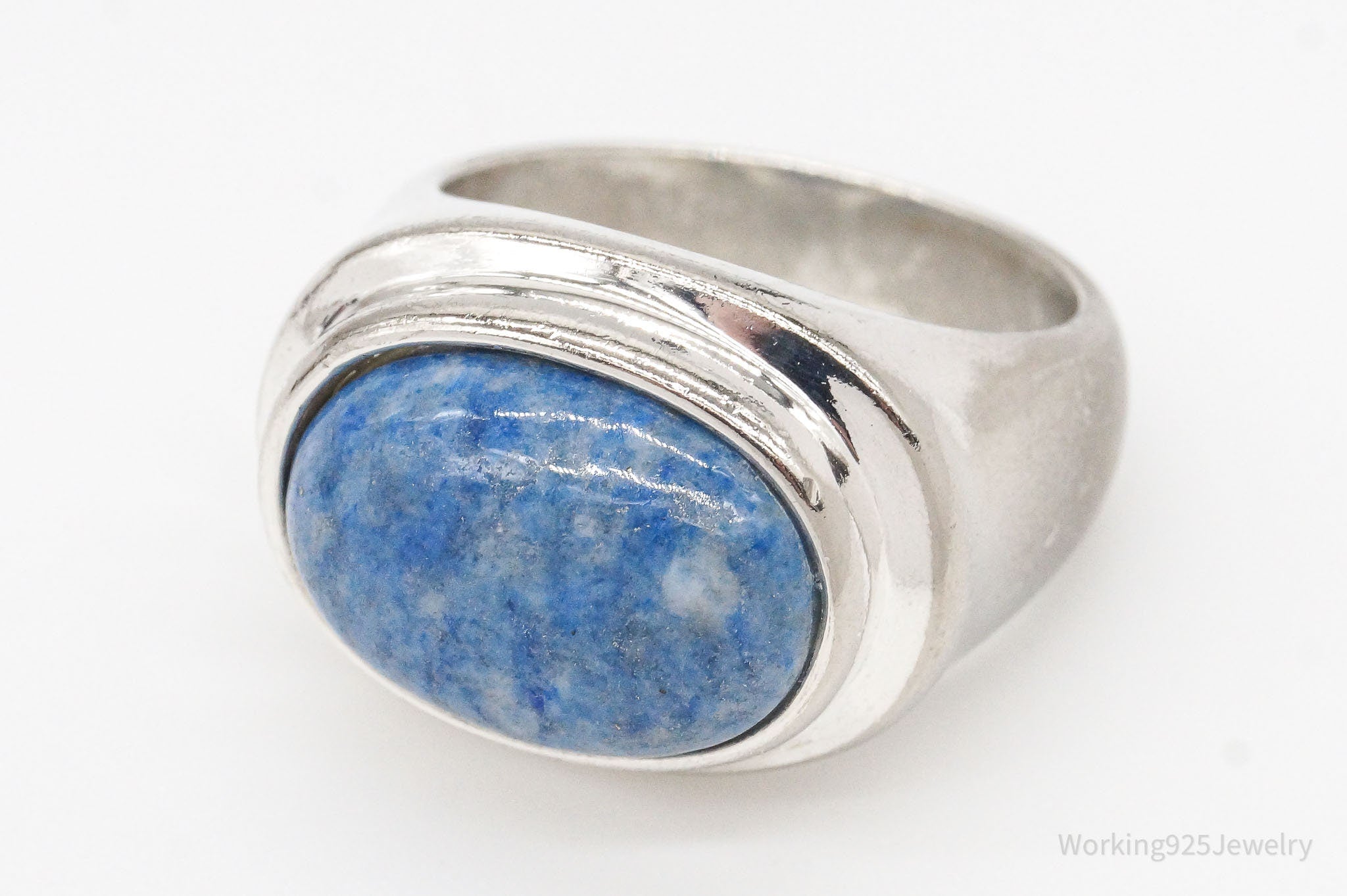 Vintage Denim Lapis Lazuli Rhodium Plating Over Sterling Silver Ring - Size 6