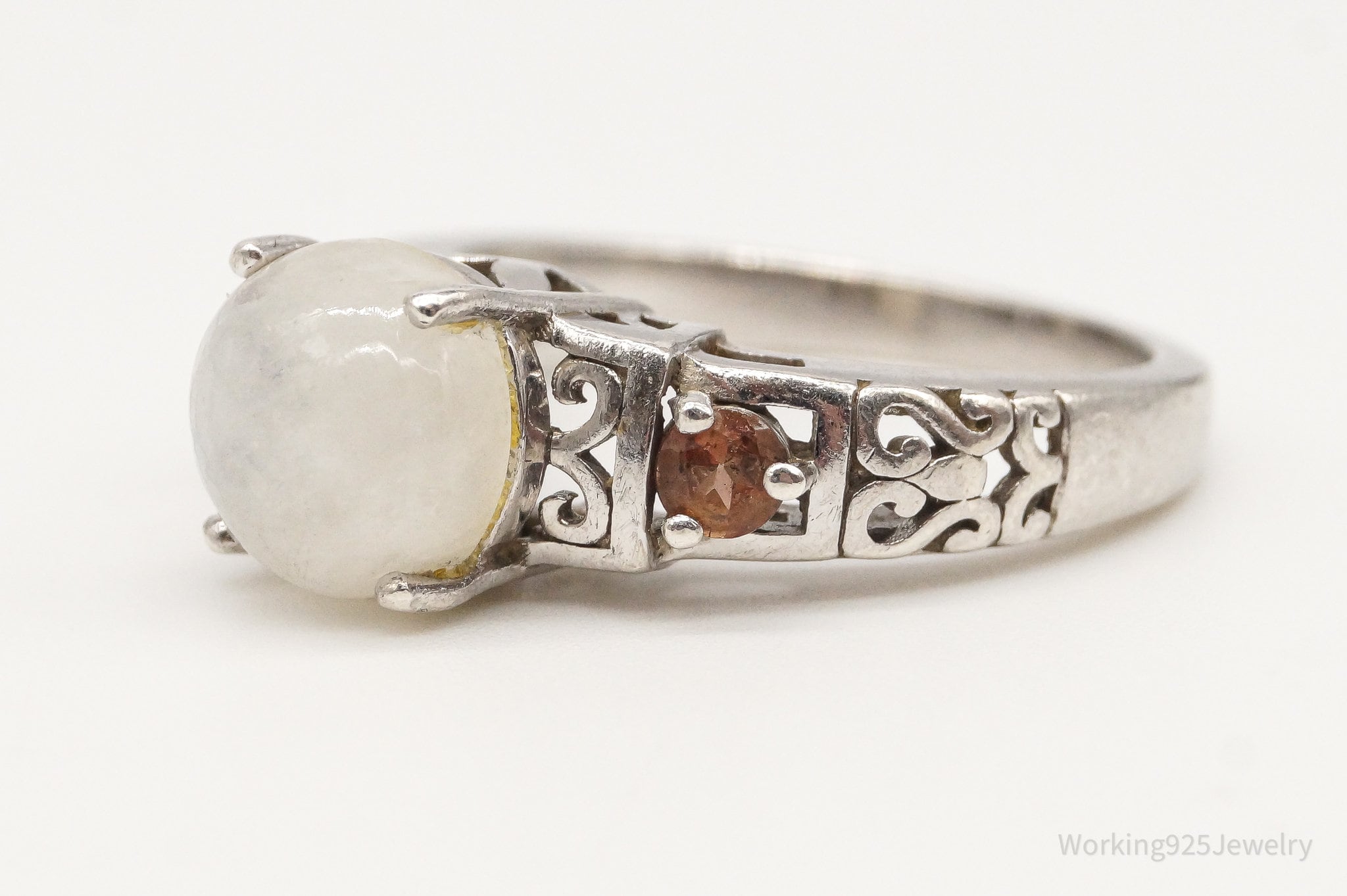 Vintage Moonstone Smoky Topaz Sterling Silver Ring - Size 6.75