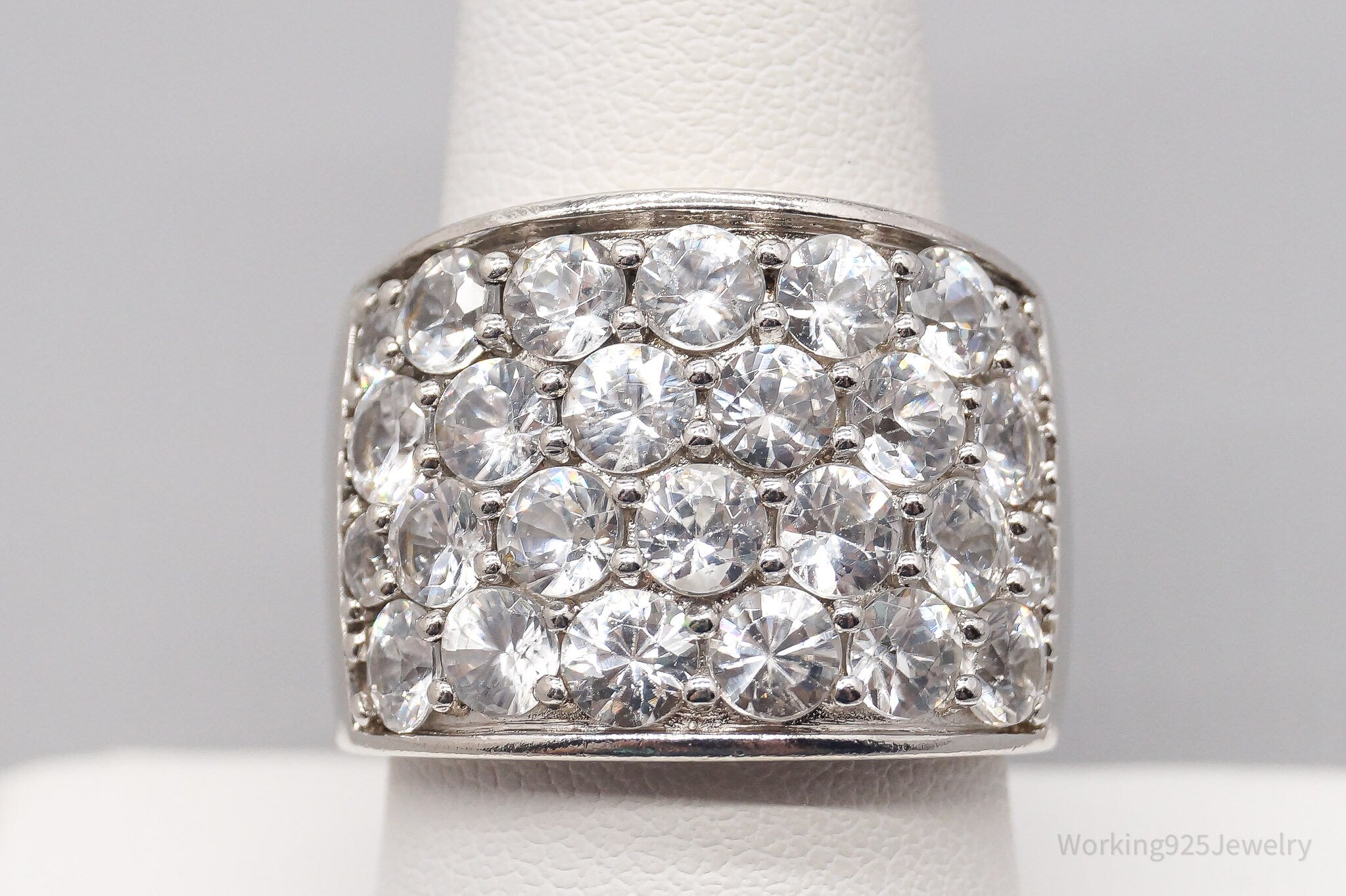 Vintage Cubic Zirconia Sterling Silver Band Ring - Size 9