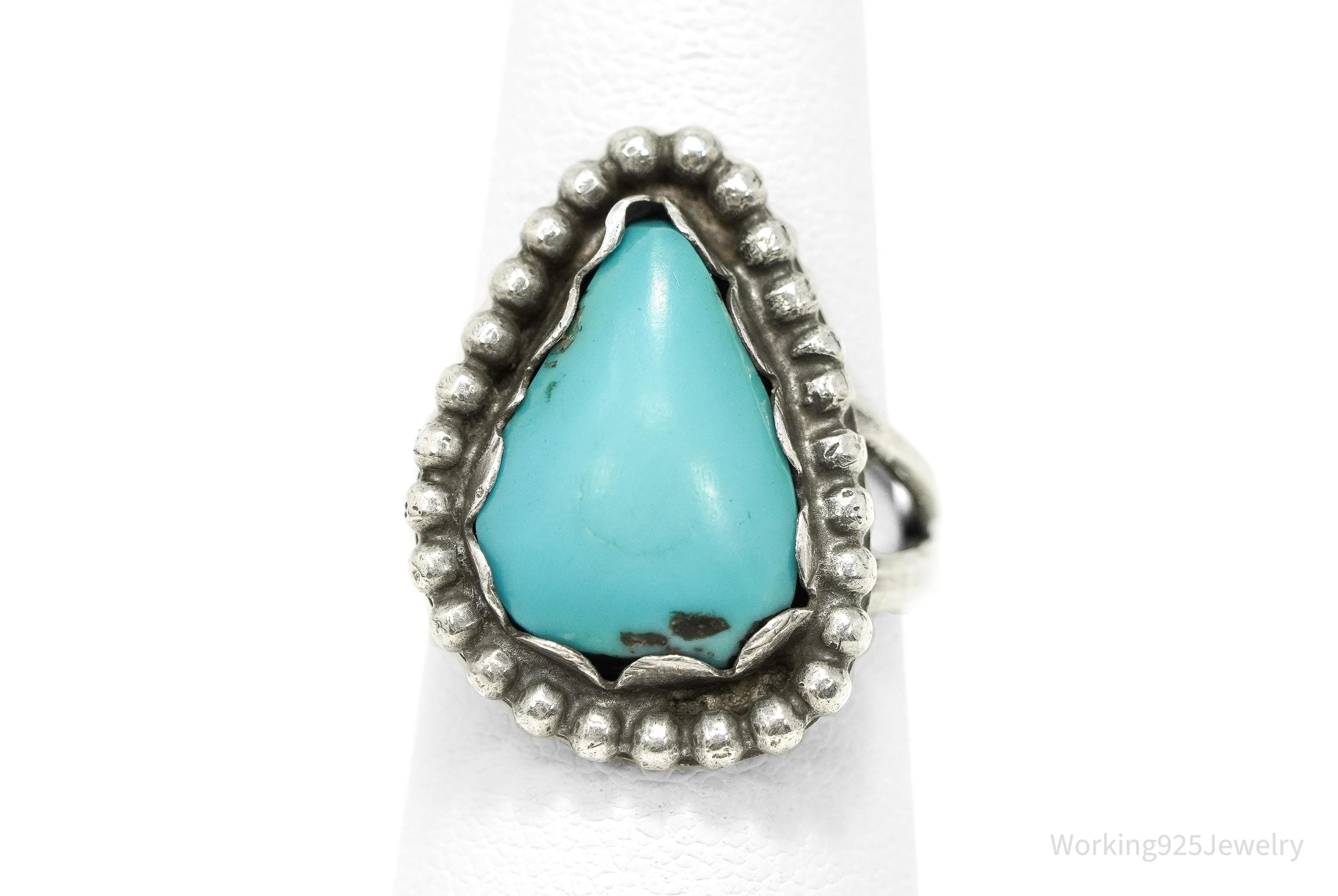 Vintage Handmade Native American Turquoise Sterling Silver Ring - Size 5.75
