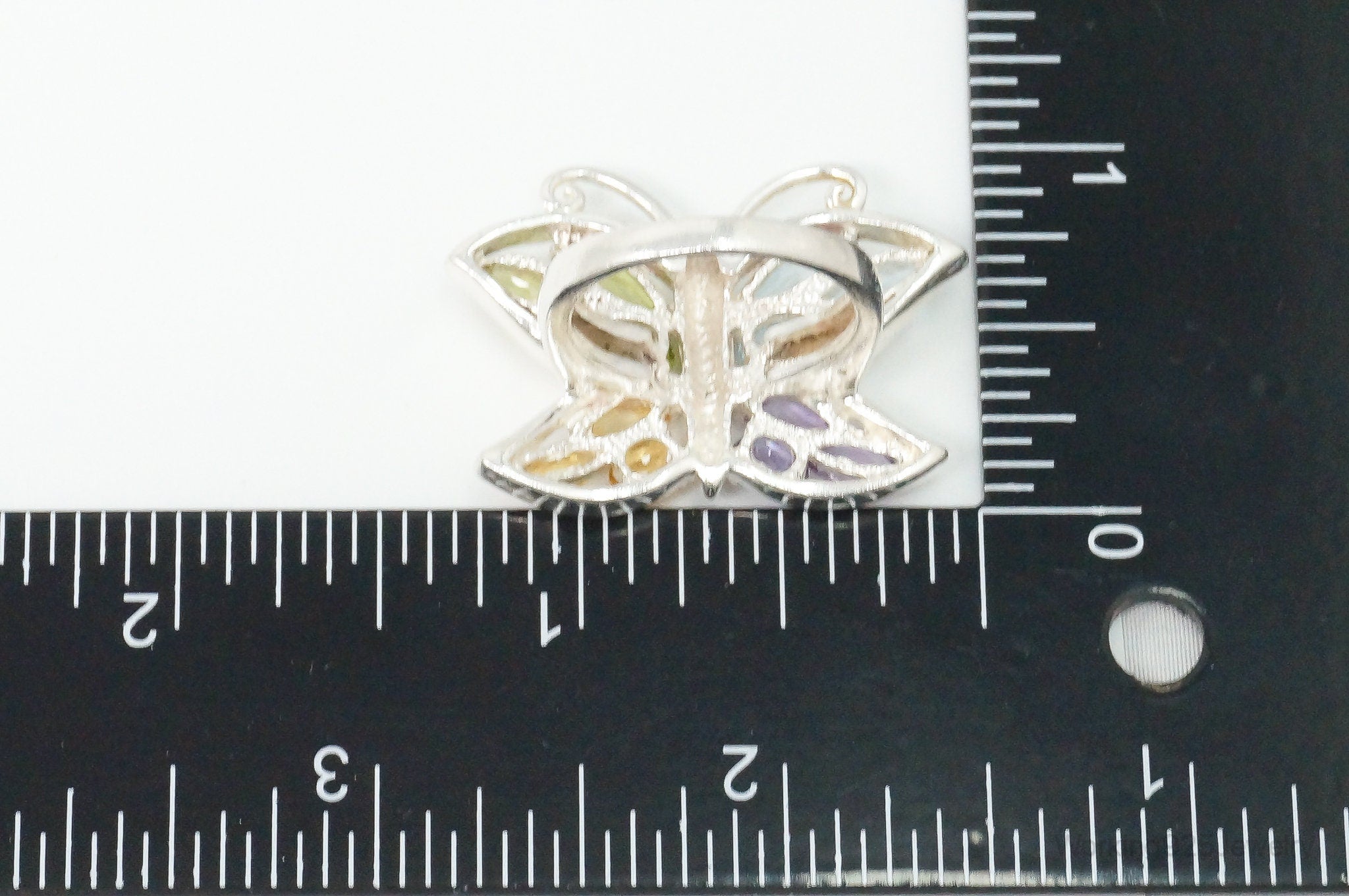 Vintage Multi Gem Butterfly Sterling Silver Ring - Size 7