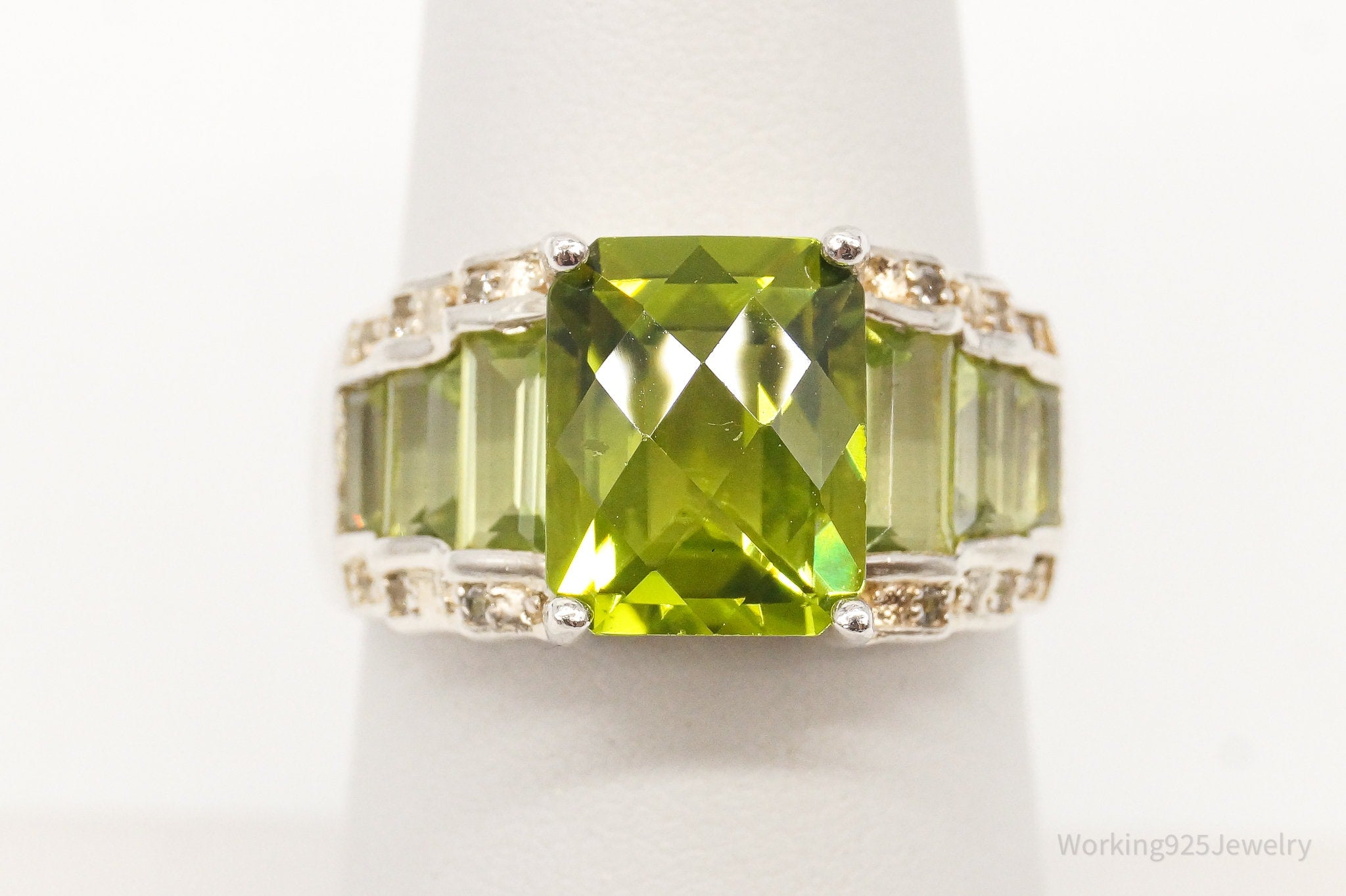 Vintage Peridot Cubic Zirconia Sterling Silver Ring - Size 7