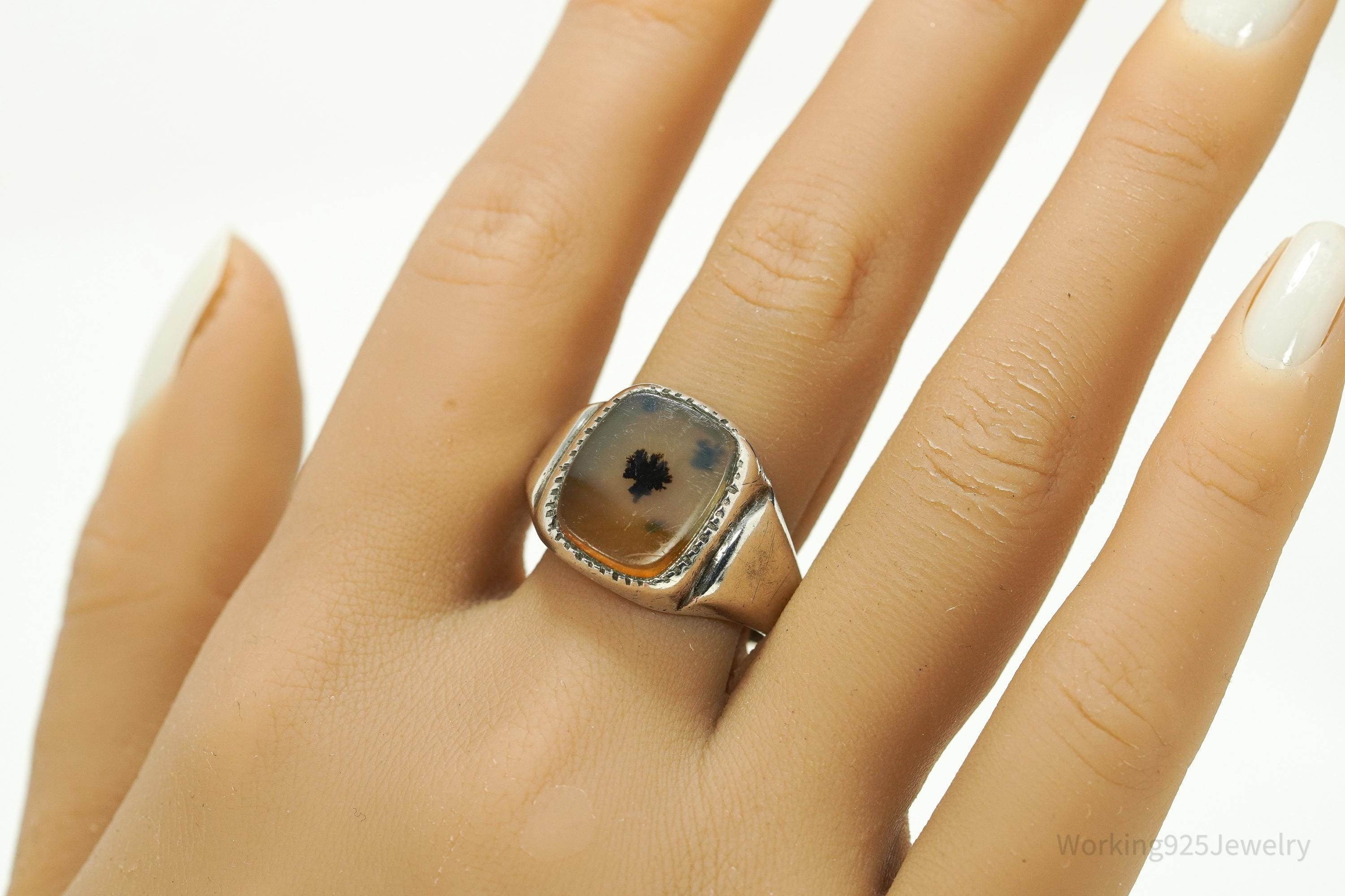 Antique Agate Sterling Silver Ring Size 13.25