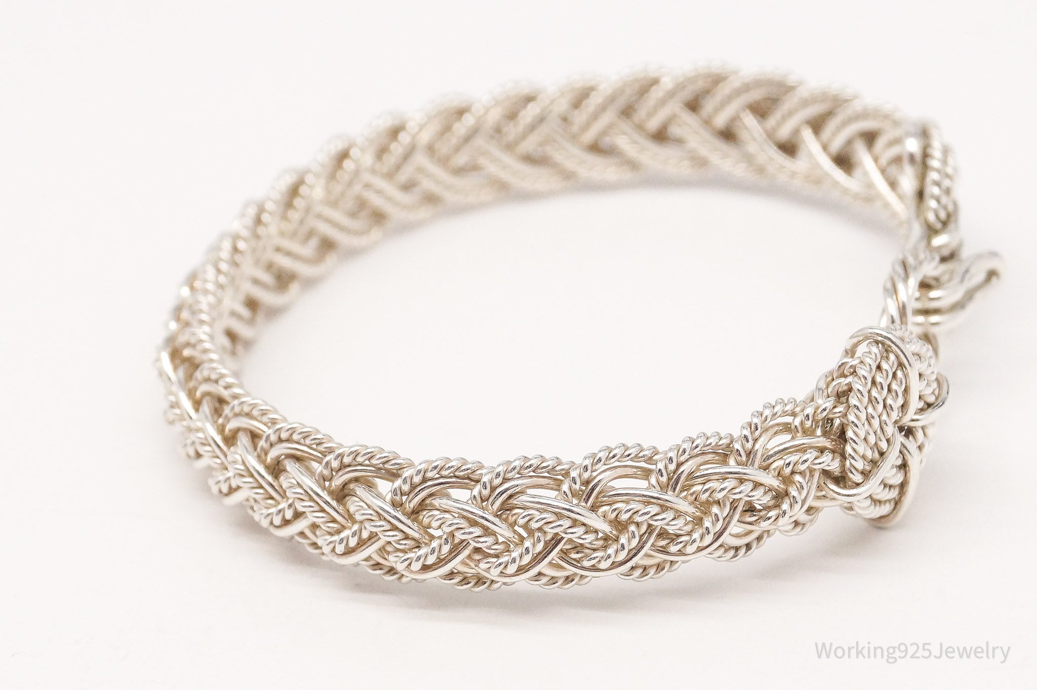 Vintage Intricate Filigree Rope Weave Braid Silver Bracelet - 6 1/16"