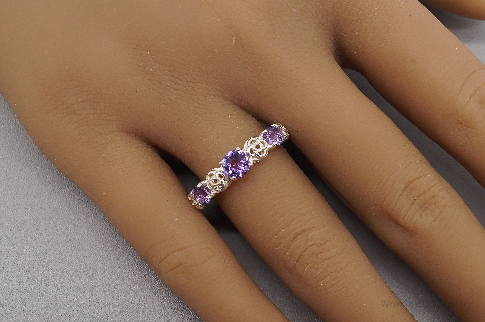 Vintage Ireland JMH Amethyst Sterling Silver Celtic Ring - Size 7