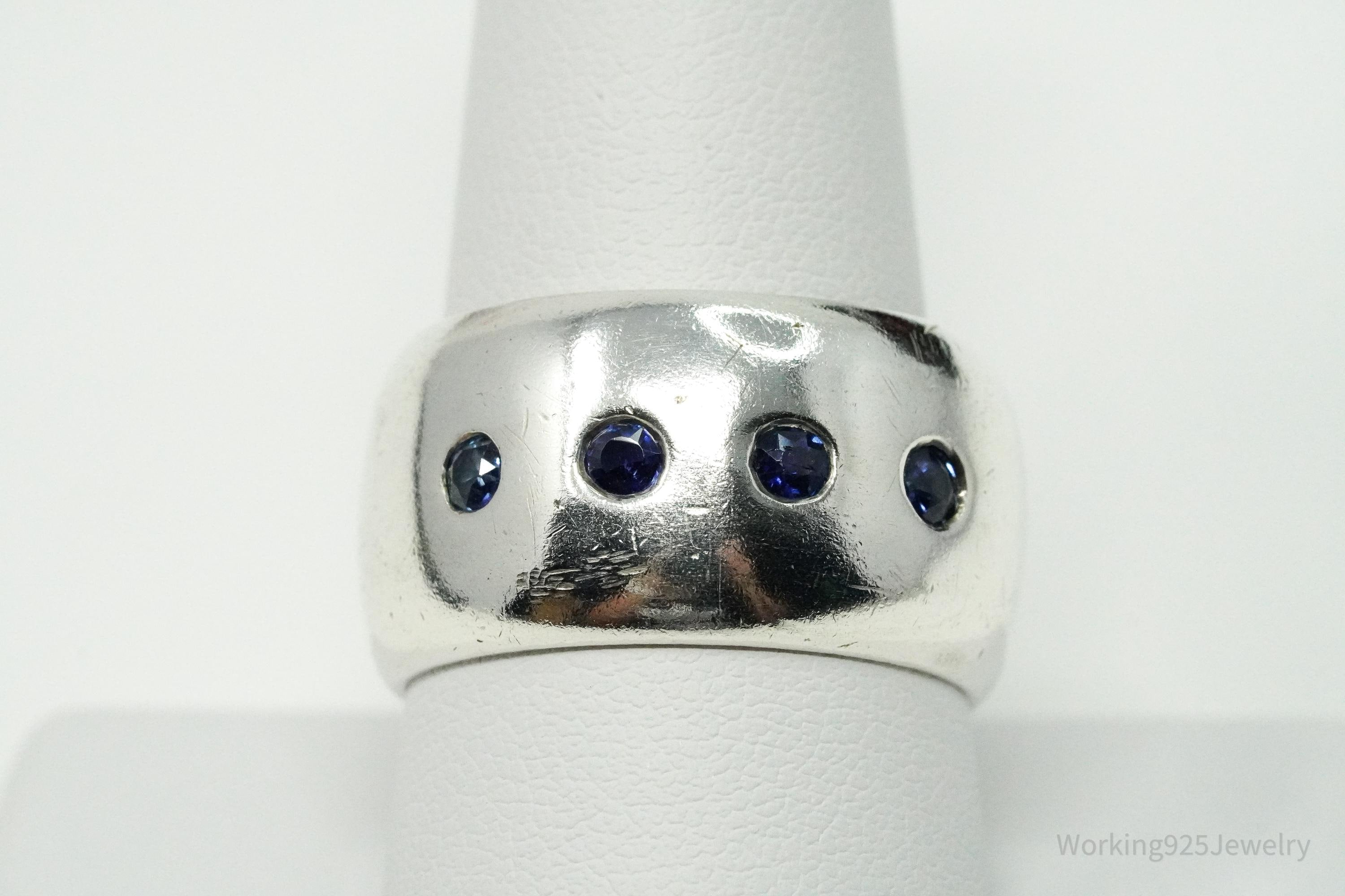 Vintage Blue Sapphire Mexico Sterling Silver Band Ring - Size 10
