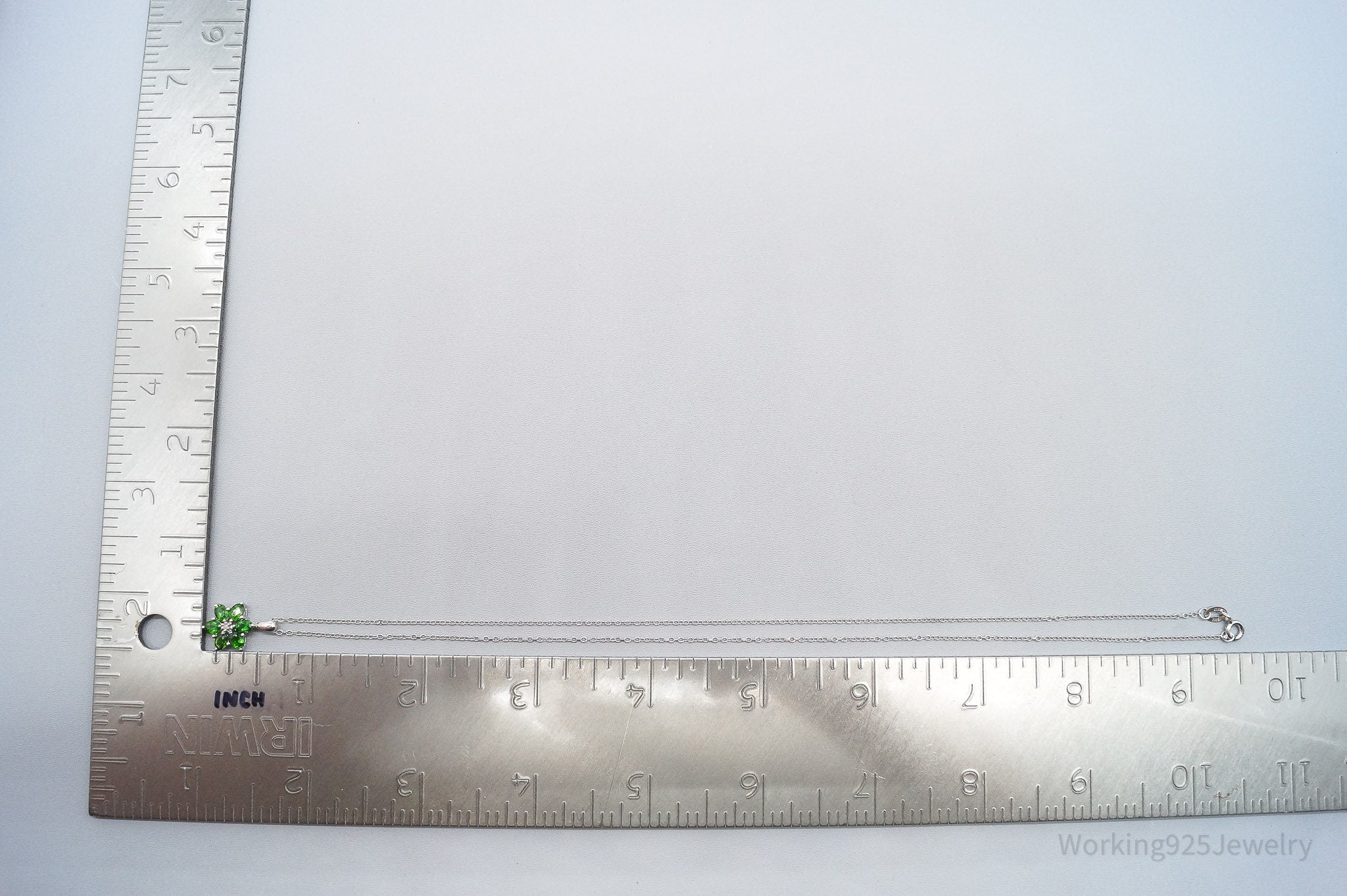 Vintage Green Chrome Diopside Diamond Sterling Silver Flower Necklace 18"