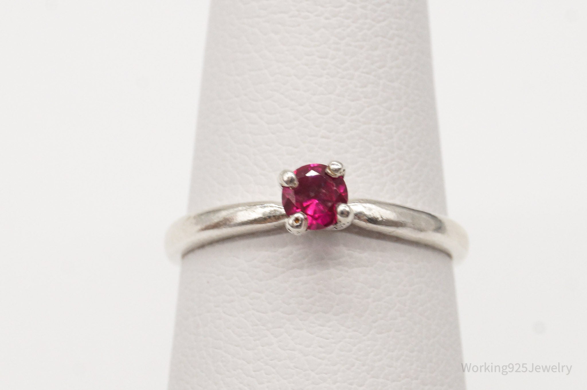 Vintage Ruby Silver Ring - Size 4