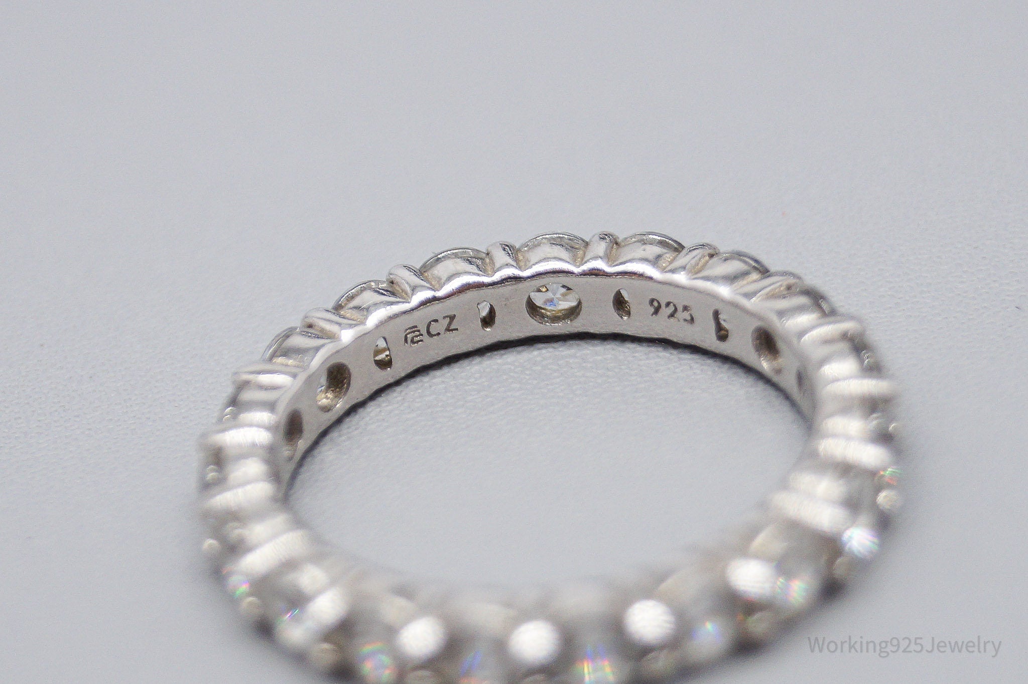 Vintage Cubic Zirconia Platinum Clad Sterling Silver Ring - Size 5