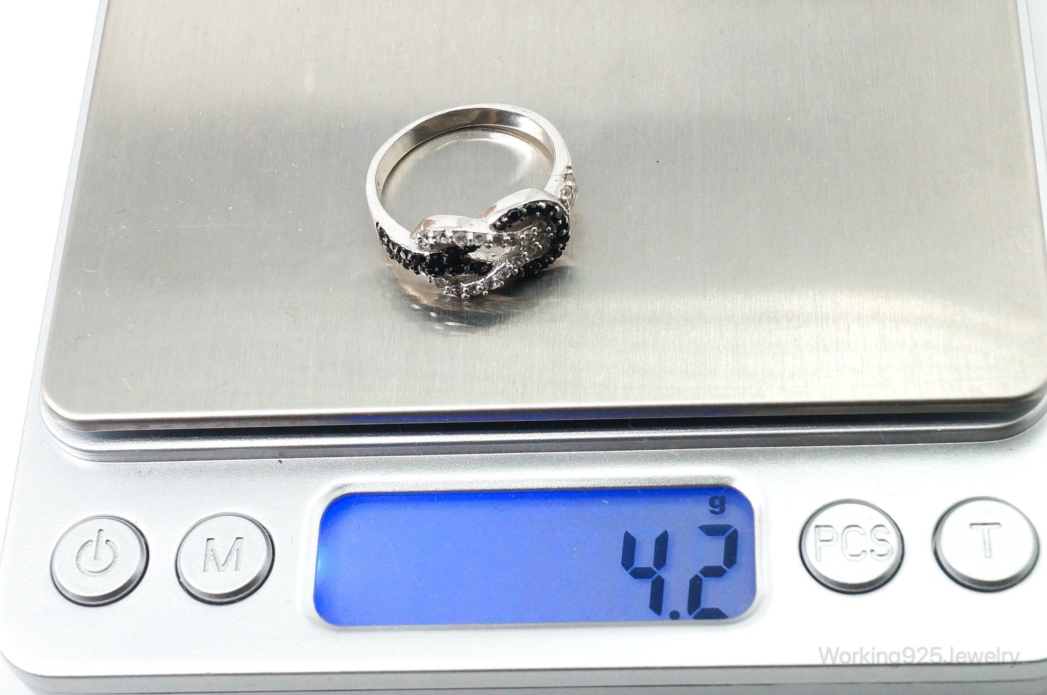 Vintage Art Deco Black Onyx Cubic Zirconia Sterling Silver Ring Size 8