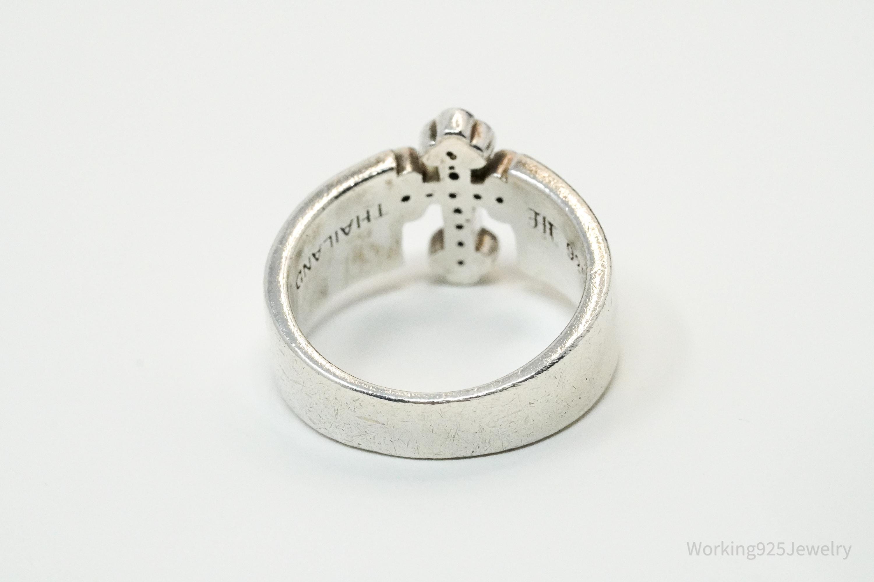 Vintage Garnet Cross Sterling Silver Ring - Size 9